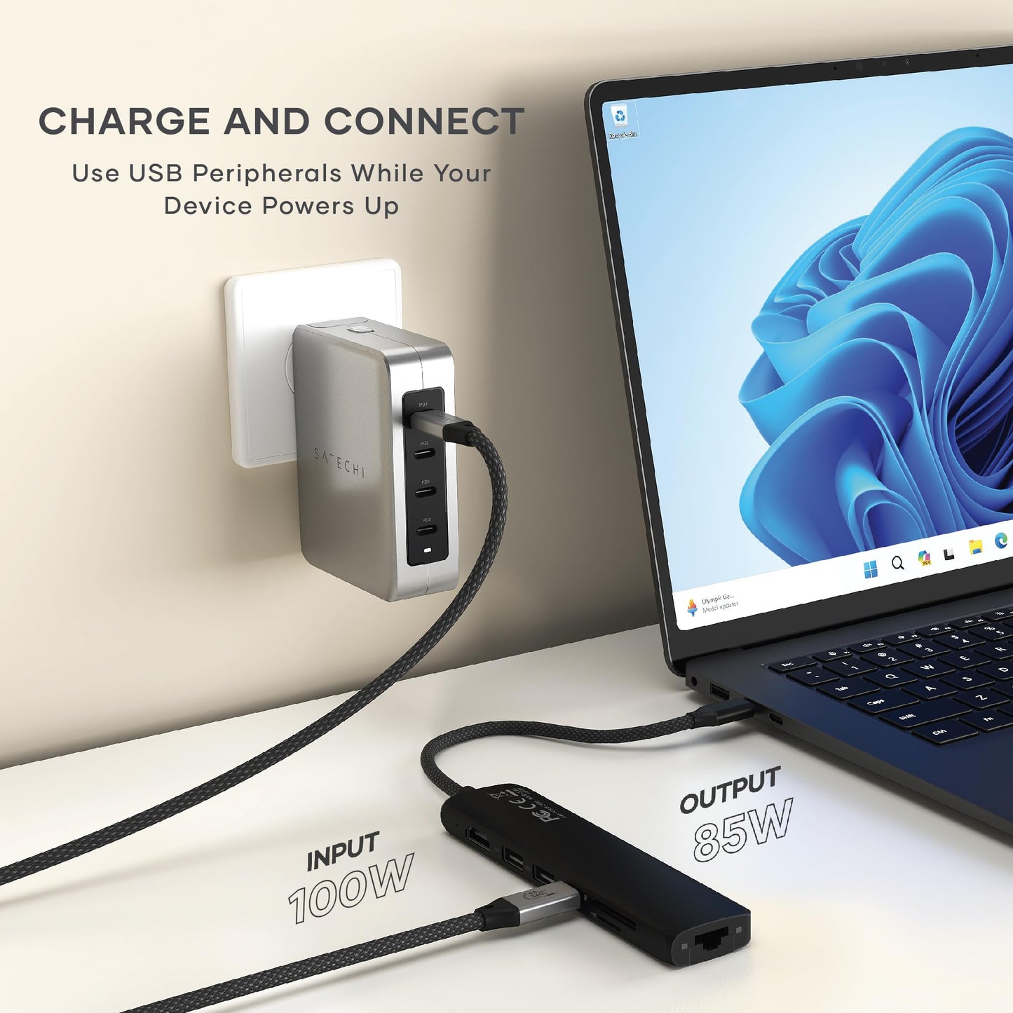 Adaptador USB-C SATECHI Negro 7 en 1 con HDMI 4K, Carga 100W y Lectores de Tarjetas para MacBook iPad iPhone Windows