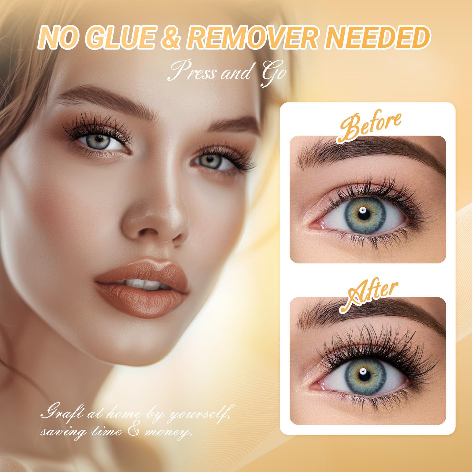 NAGARAKU Grupos De Pestañas Autoadhesivos Para 48 Pcs No Necesita Pegamento Ni Removedor Presión En Un Solo Paso Pestañas Reutilizables Prepegadas En Casa Fluffy Style SA-DIY-03(0,07mm C 10-16mm)