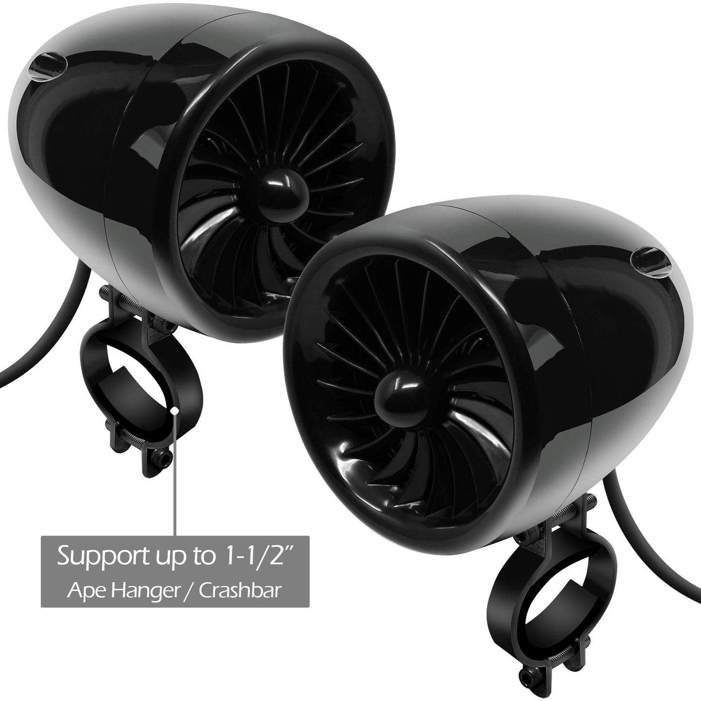 GoHawk TJ4-R - Sistema de amplificador de 4 pulgadas (10 cm), rango completo, impermeables, Bluetooth, bocinas estéreo para motocicleta, de 1 a 1.5 pulgadas (2.5 a 4 cm) Amplificador de montaje en manubrio para Harley Touring Cruiser, ATV de 4 ruedas, aux