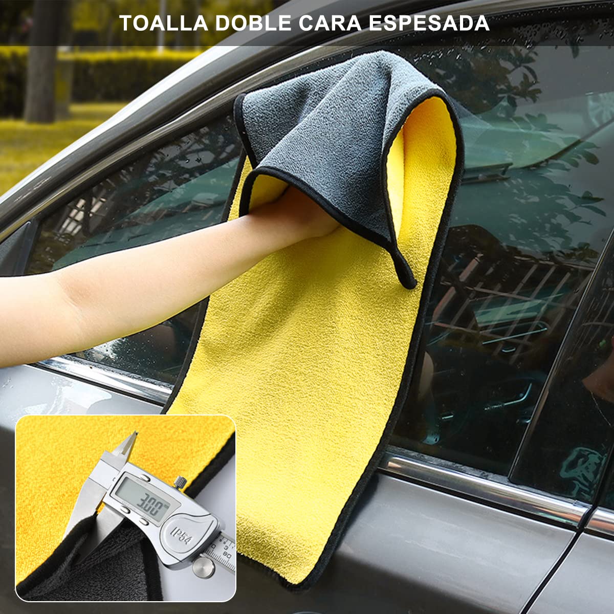 Toallas de Microfibra MOYAC Amarillo Gruesas para Limpieza de Coche y Hogar