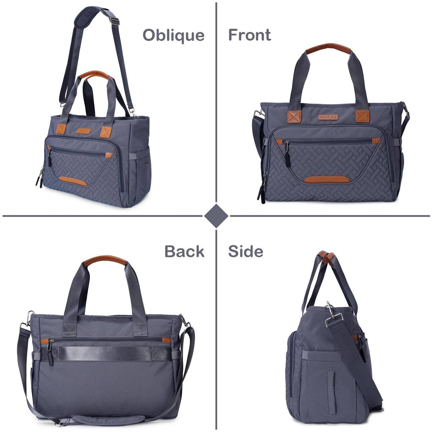FHELAD - Bolsa de pañales cruzada 4 en 1 con compartimento para portátil de 16 pulgadas, color negro