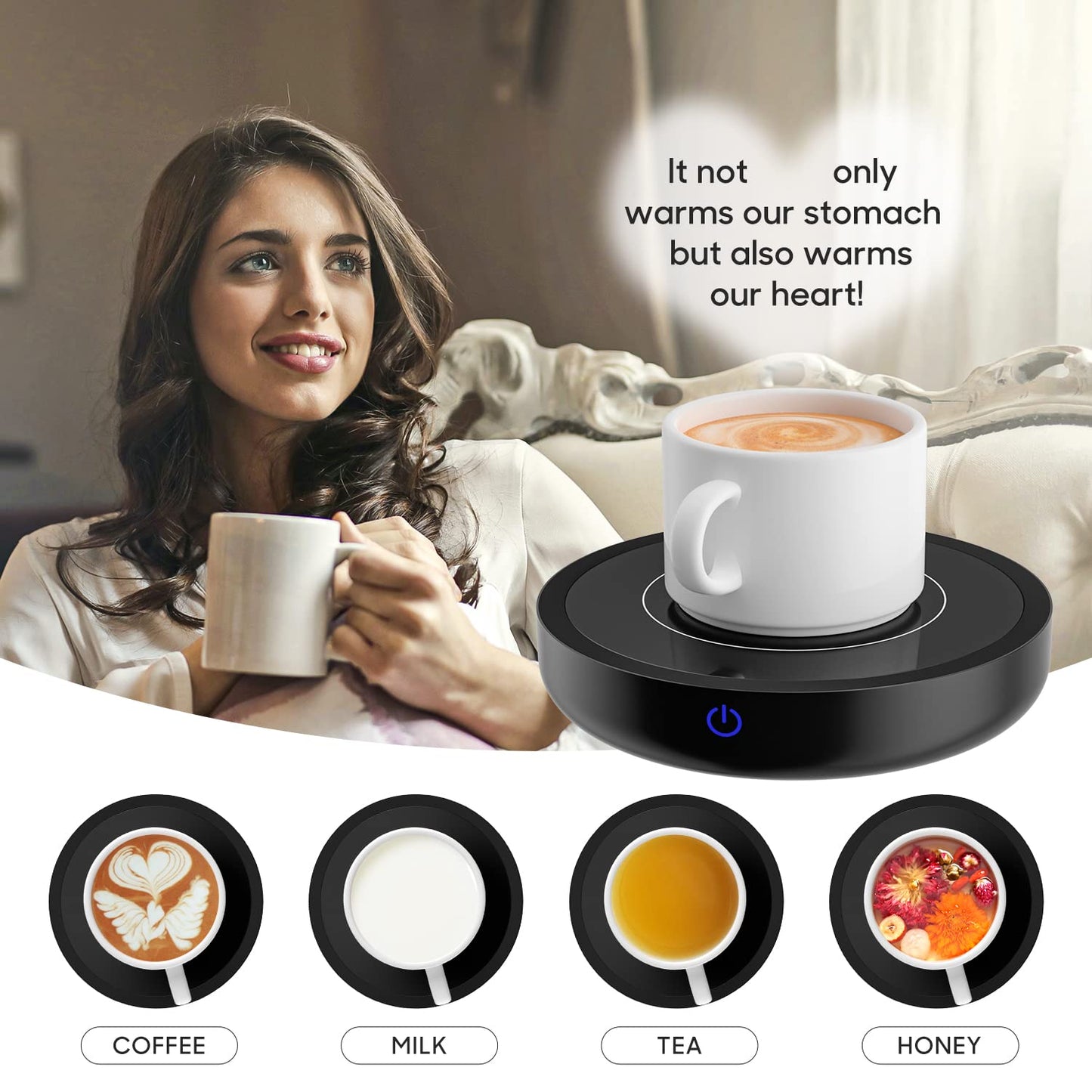 Calentador de Tazas de Café, 36 Vatios Calentador Bebidas con Tres ajustes de Temperatura (Up To 176°F/80℃), para Té/Agua/Leche Calienta Tazas(No Incluye Taza)