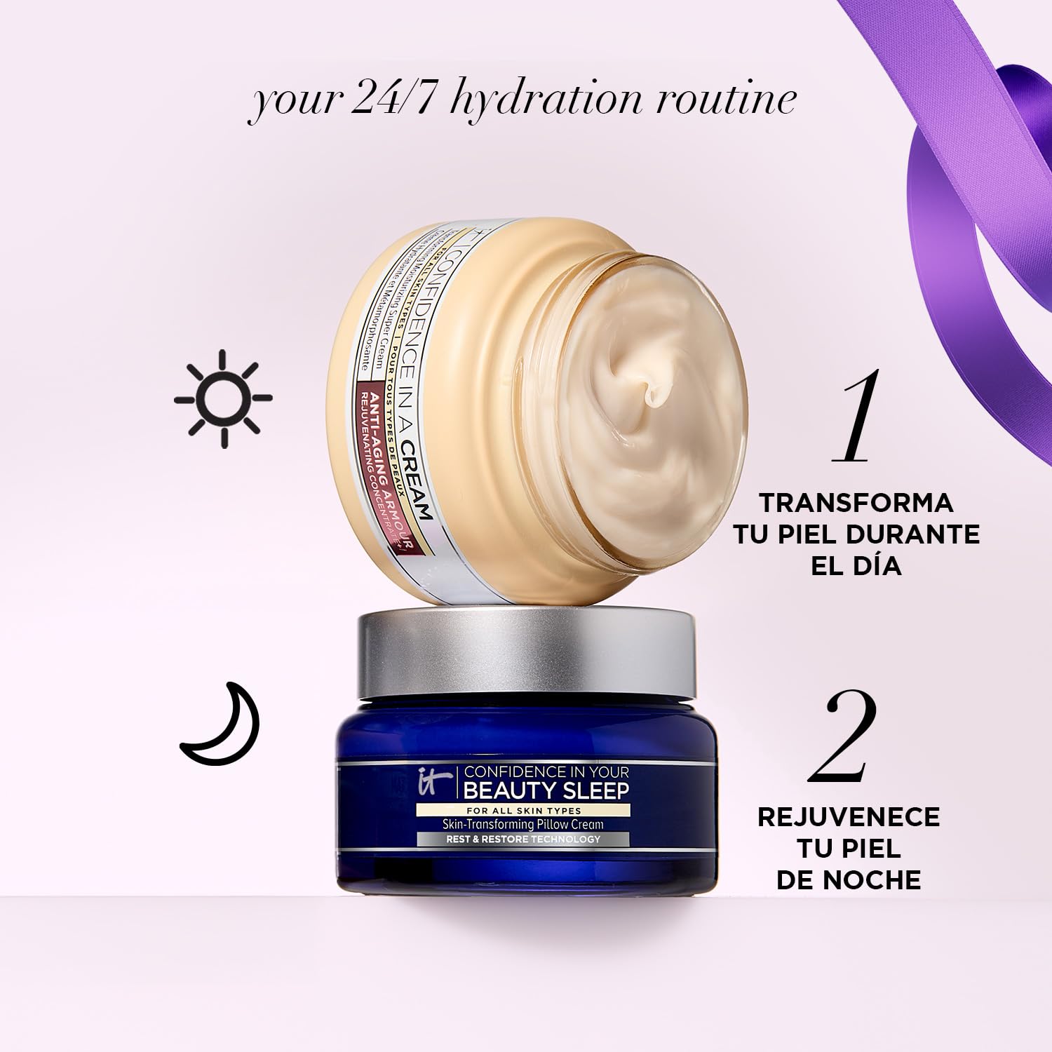 IT Cosmetics Confidence In A Cream, Set de Cremas Celebrate 24/7 Hydration Kit Confidence In A Cream 60 ml + Confidence In Your Beauty Sleep 60 ml, Para Hidratar y Rejuvenecer Tu Piel de Día y Noche, 2 Piezas