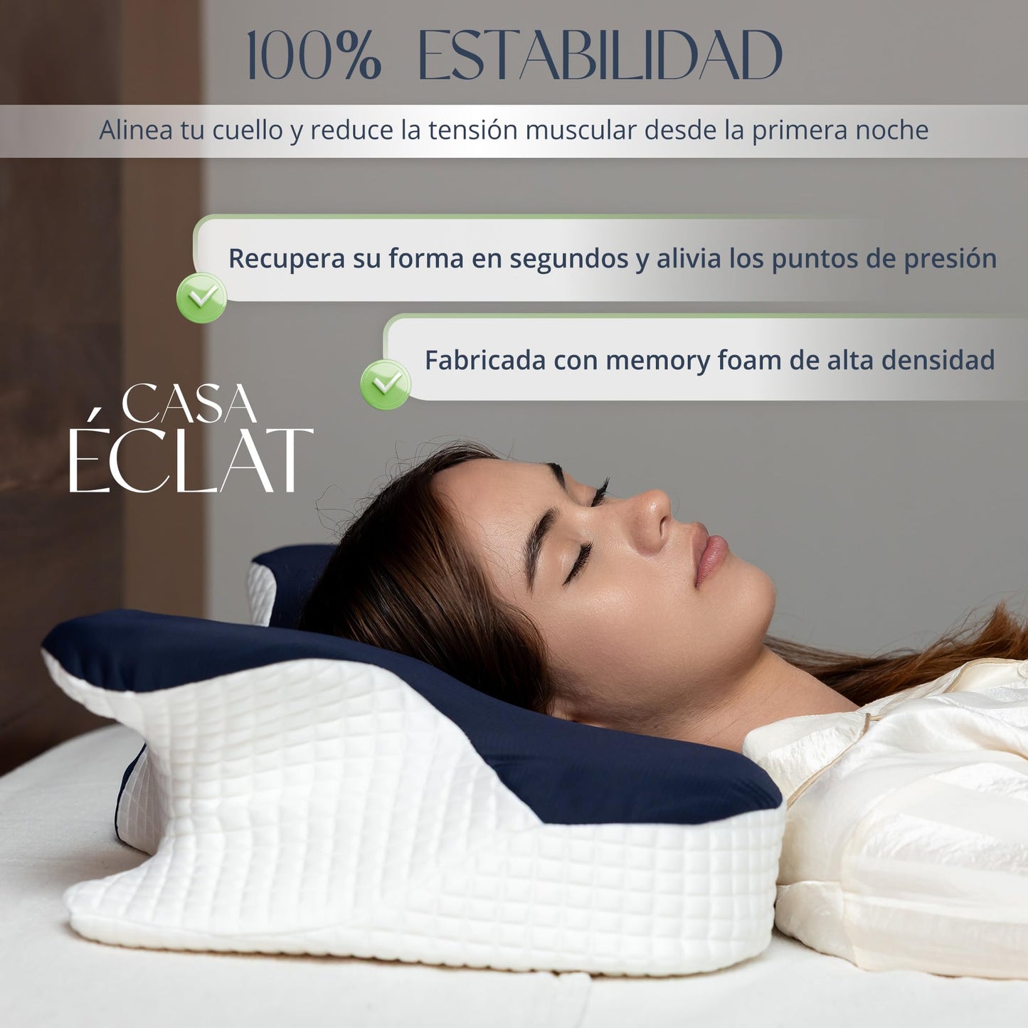 CASA ÉCLAT Almohada Cervical Ortopedica de Memory Foam Almohadas Cervicales Ortopédicas para Dormir Soporte Ergonómico Hipoalergenica