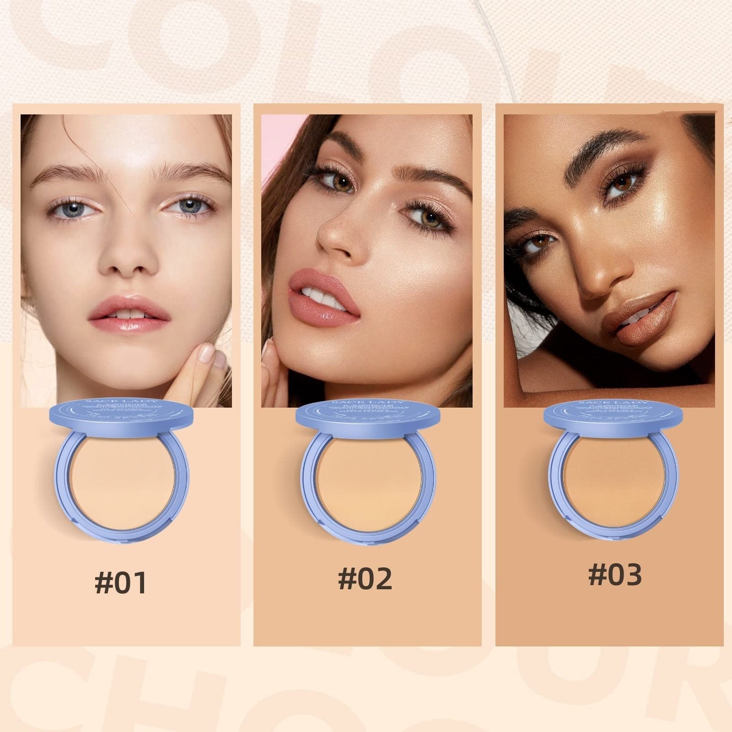 Base Polvo Compacto SACE LADY Control de Aceite Mate, Maquillaje Duradero Con Harina Impermeable, Adecuado Para Cosméticos Femeninos Sin Defectos (02, 0.35Oz)