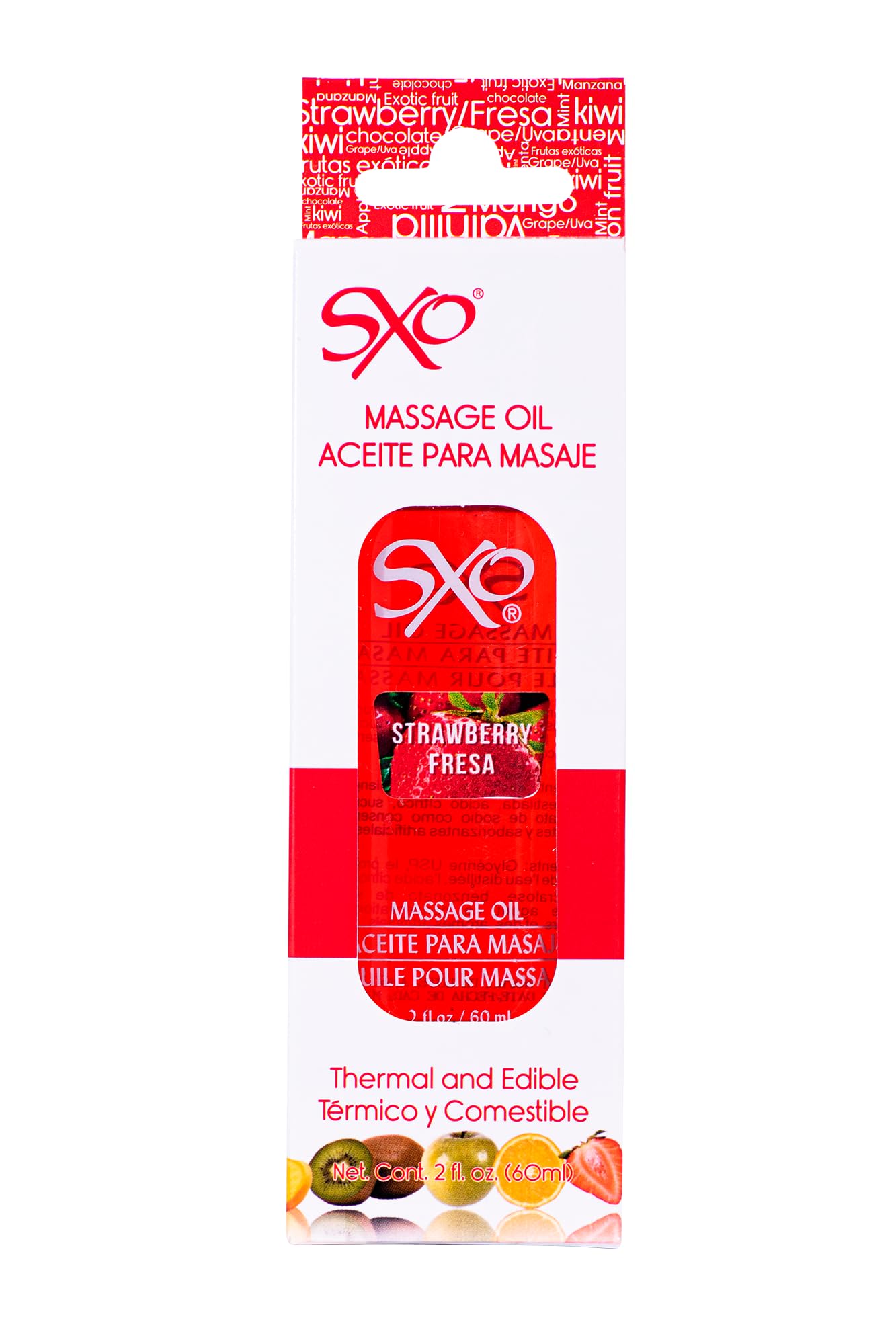 Aceite para Masaje SXO Fresa Térmico y Comestible 60 ml