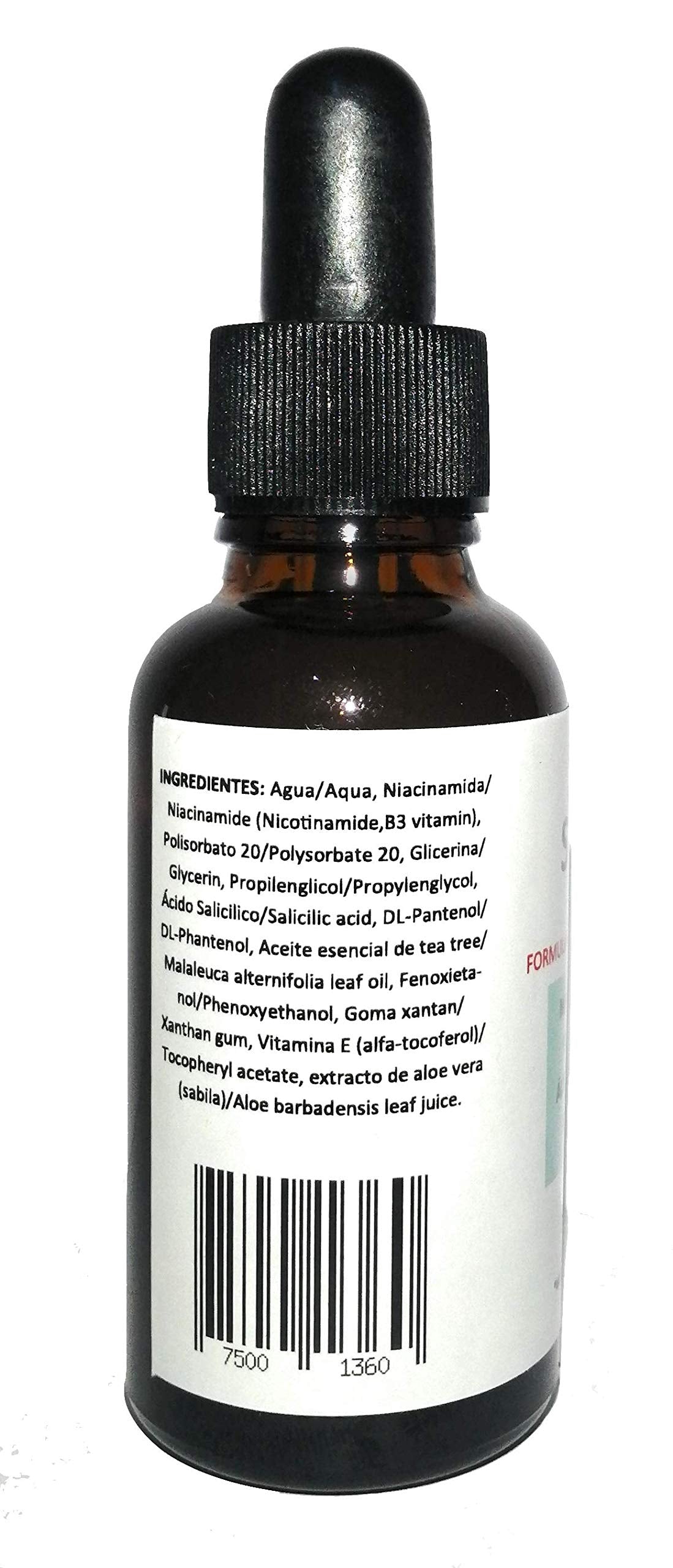SERUM FACIAL, SUERO, NIACINAMIDA 10%, AC. SALICILICO 1%, TEA TREE OIL 1%, PANTENOL 3%, HIDRATANTE, LIMPIADOR, REGULA TONO PIEL, ALOE VERA, CUTIS GRASO o MIXTO