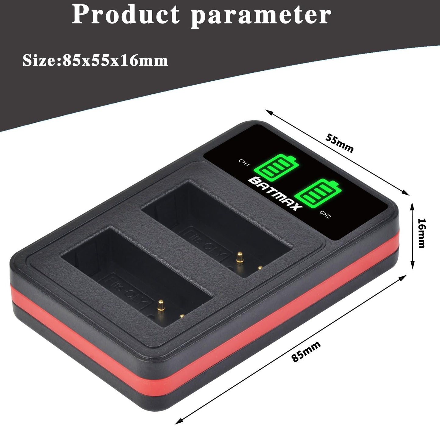 Batmax 2Pcs NB-2L NB-2LH Battery + Built-in USB LED Charger for Canon PowerShot G7 G9 S80 S70 S60 S50 S45 S40 S30, Canon DC410 DC420 EOS 350D 400D Digital Rebel XT XTi, VIXIA HF R10