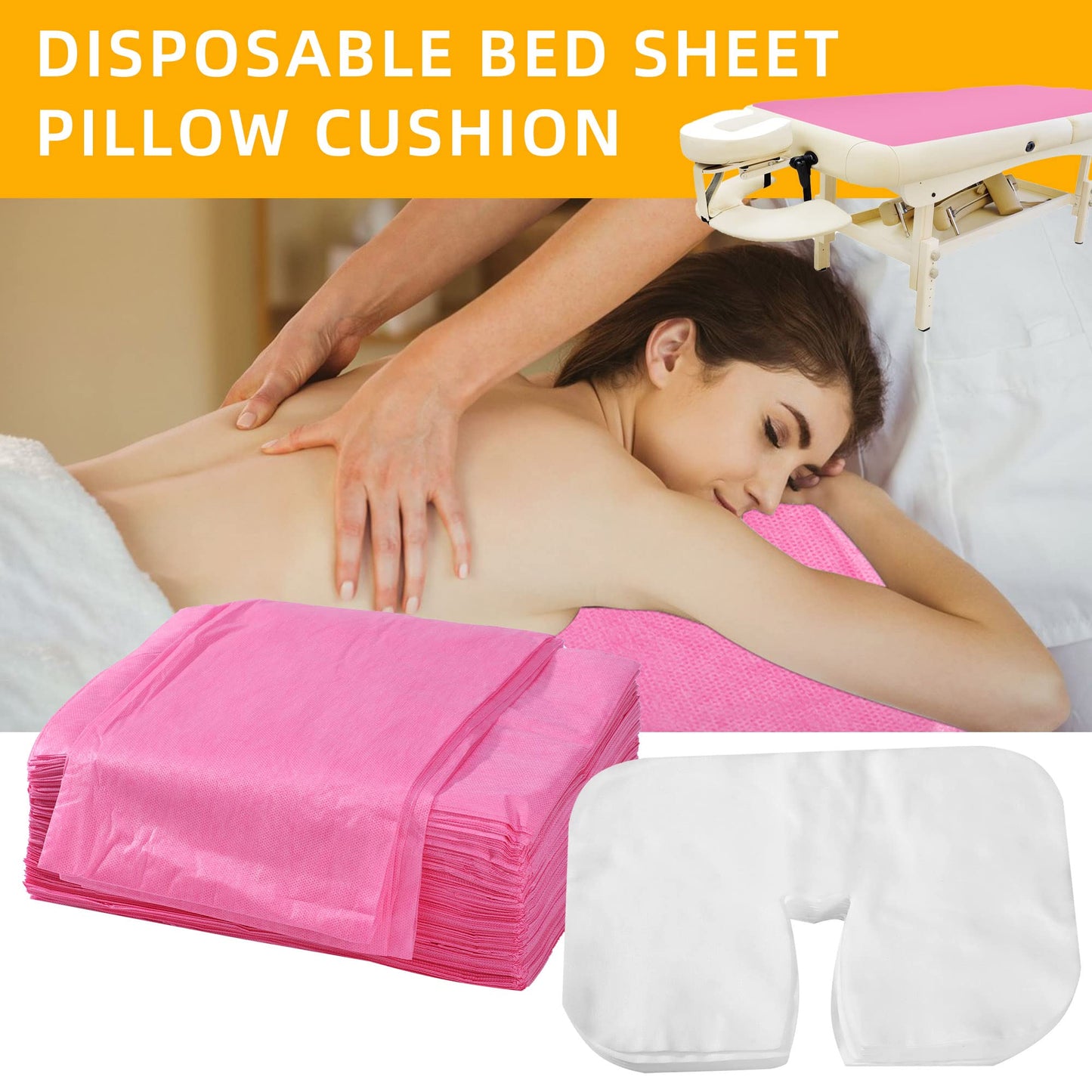Juego de Sábanas Desechables Uralili Rosa con Funda Facial para Salón de Belleza