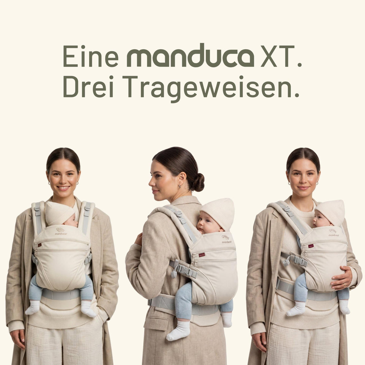 Manduca XT, portabebés con asiento ajustable, 3 posiciones de transporte (delantero, cadera y espalda), algodón orgánico, crece con tu bebé (3,5-20 kg), Grey-white, XT Cotton
