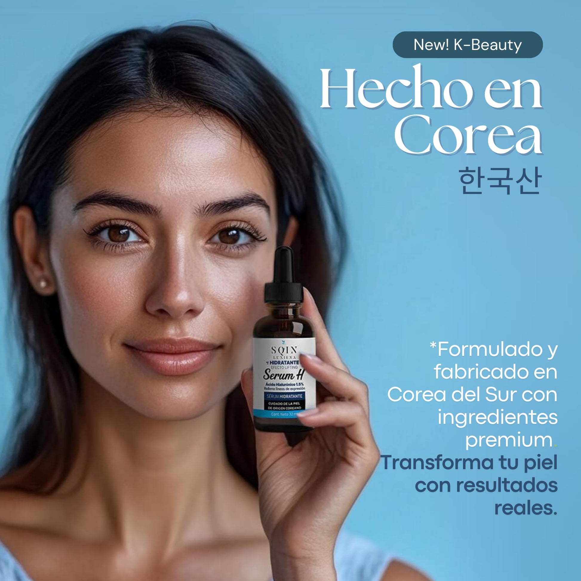 Sqin Luxiena Korean Serum Acido Hialuronico 1.5%, Vitamina E y Niacinamida. Hidratante Facial Desvanece Arrugas y Lineas de Expresion. Suero Facial Ácido Hialurónico, Skin care Coreano 100% Vegano 32 ml.