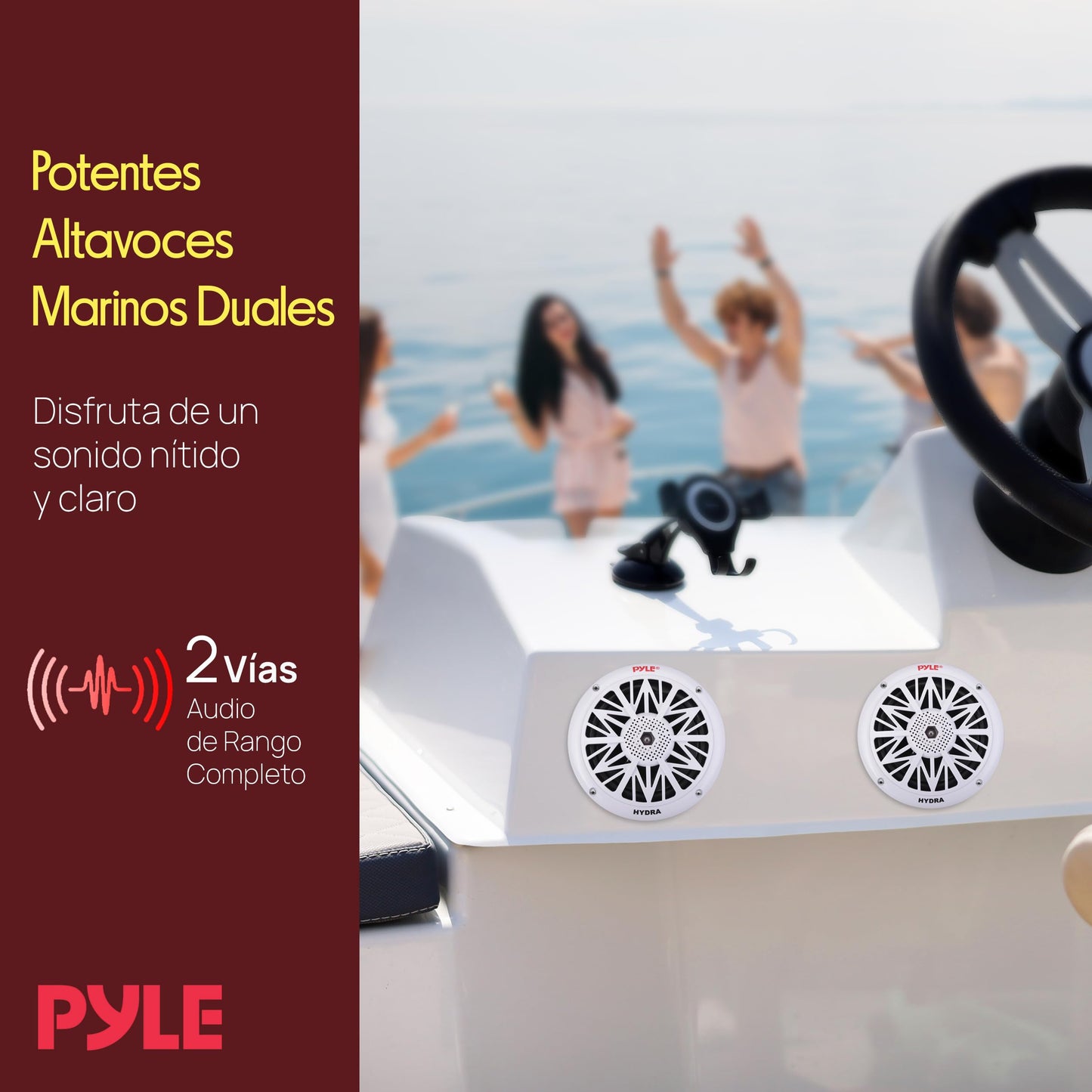 Pyle bocinas marinas dobles de 5.25 pulgadas. Sistema de sonido estéreo para exteriores resistente al agua. 2 vías. Potencia 150 W. 1 par.