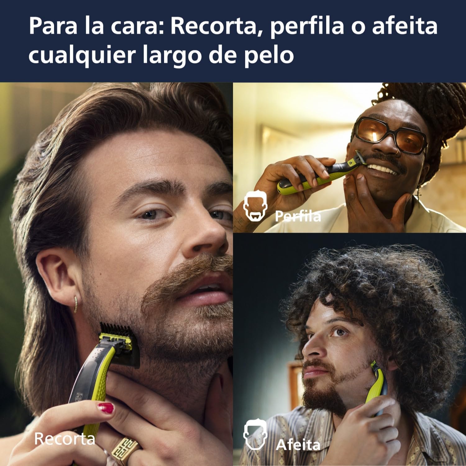 Philips OneBlade incluye nuevo peine ajustable 5 en 1, Recortadora, Perfiladora y Afeitadora eléctrica para hombre, QP2724/20.