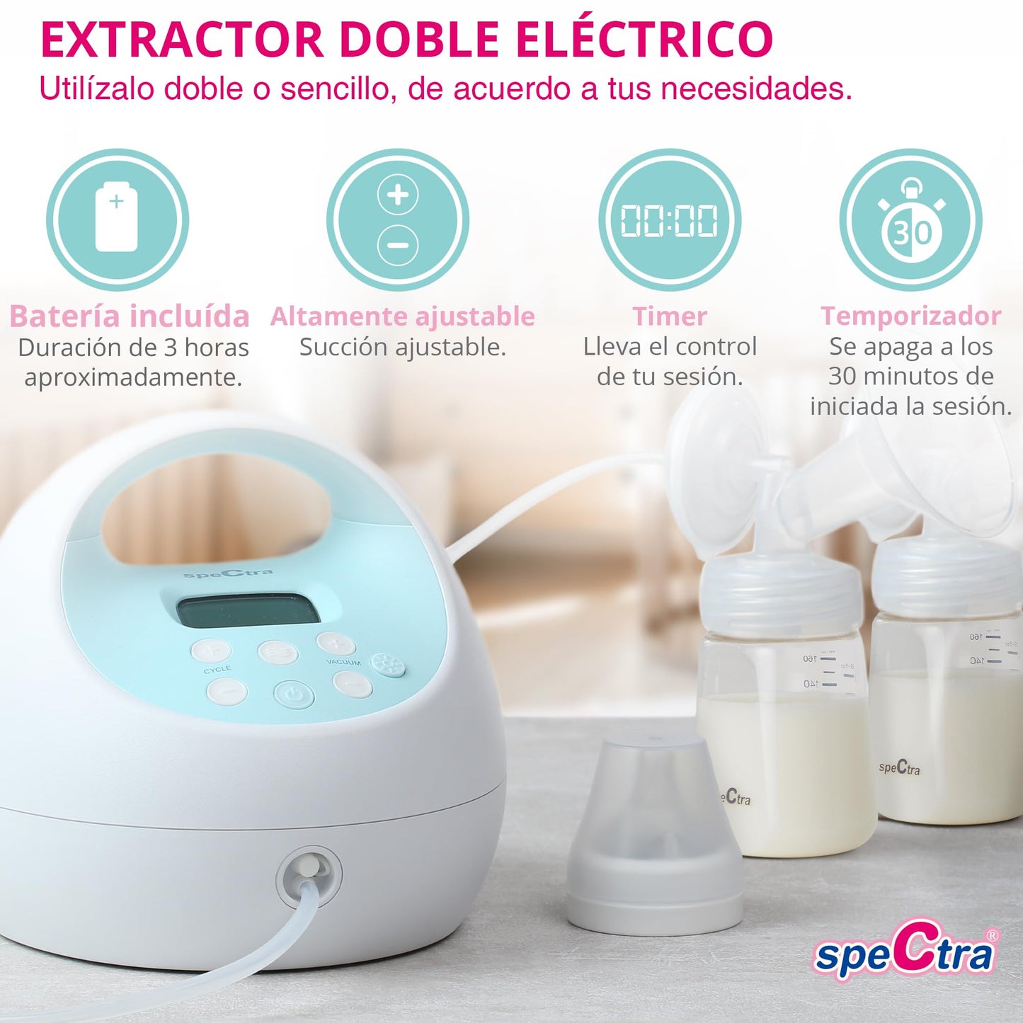 Extractor de Leche Eléctrico Doble Spectra S1 Plus Original con Hielera y Batería Recargable de Grado Hospitalario