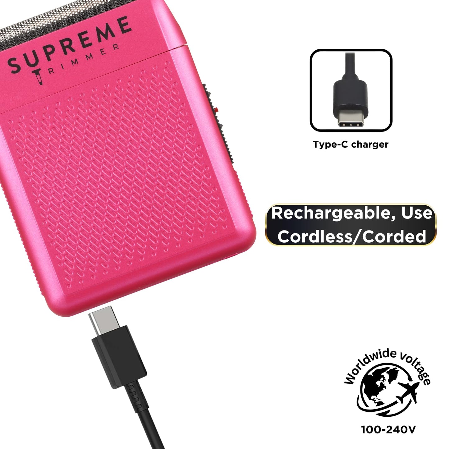 Supreme Trimmer Solo afeitadora de una sola lámina para bolsillo, tiempo de ejecución de 150 minutos, uso inalámbrico, potente mini maquinilla de afeitar de viaje USB-C para uso profesional y