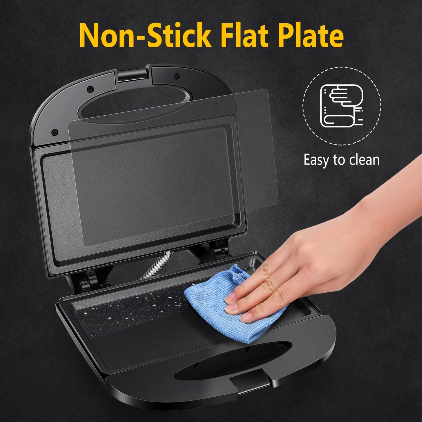 Aigostar Sandwichera con superficie antiadherente de rejilla profunda para huevo, jamón, filetes, parrilla eléctrica compacta tostador de Pan negro, certificado ETL, Roy