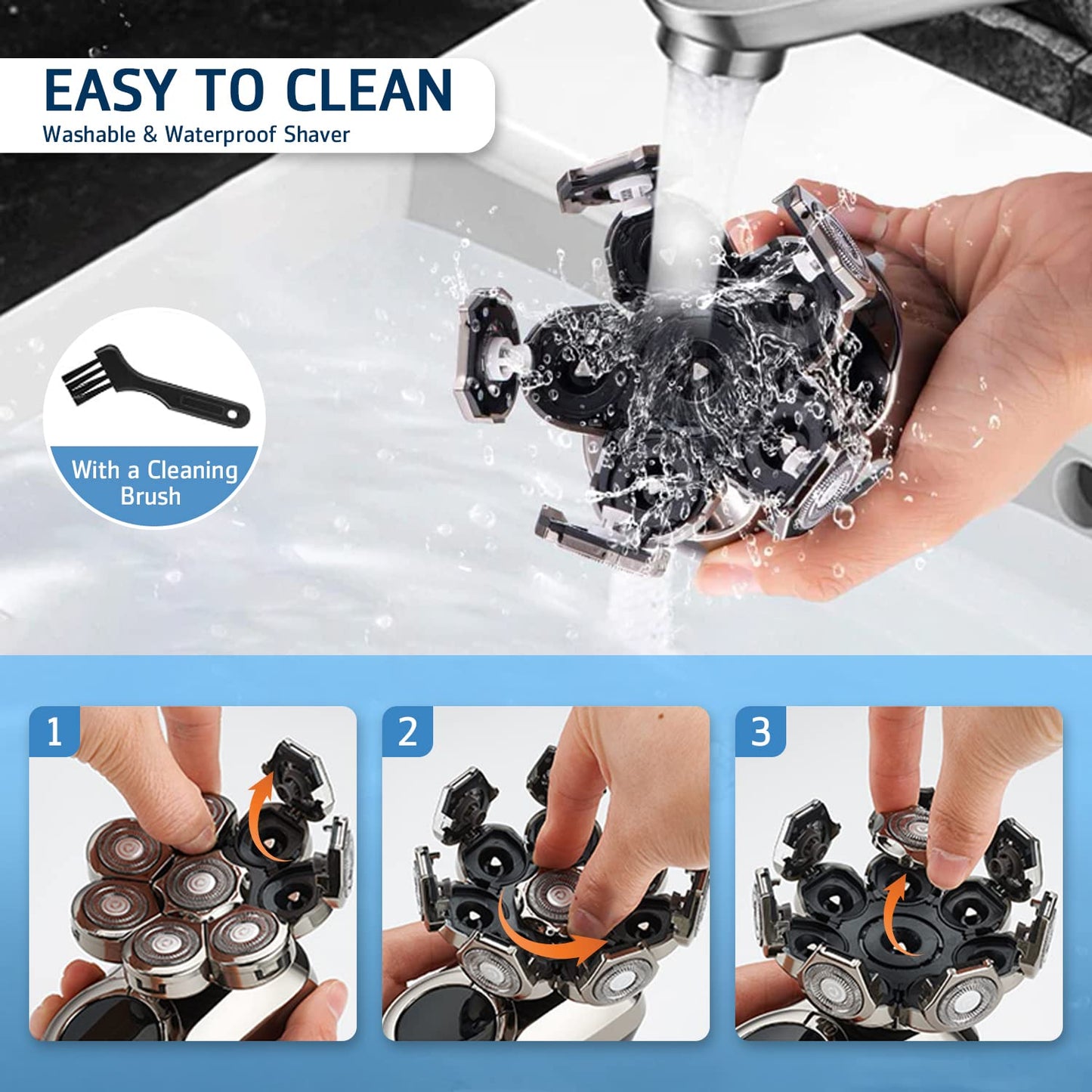 Afeitadoras de cabeza para hombres, 8D mejoradas 6 en 1 para hombres calvos, impermeable, para afeitadora eléctrica húmeda/seca, kit de aseo para barba para hombres