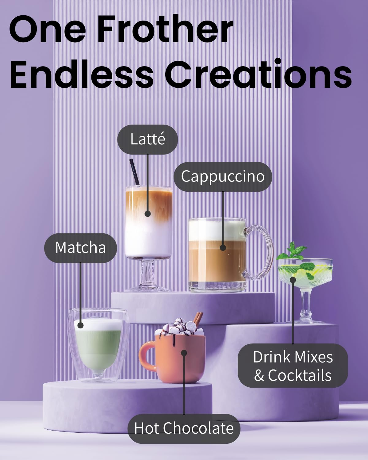 Elementi - Espumador de leche doble de mano, espumador de café, agitador eléctrico y batidor matcha - Mezclador de bebidas de mano para café - Salida del sol