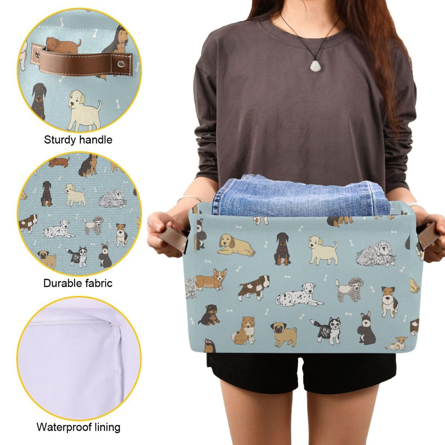 XUWU - Cesta de almacenamiento para perros y cachorros, cesta plegable con asa para guardería, recámara, baño