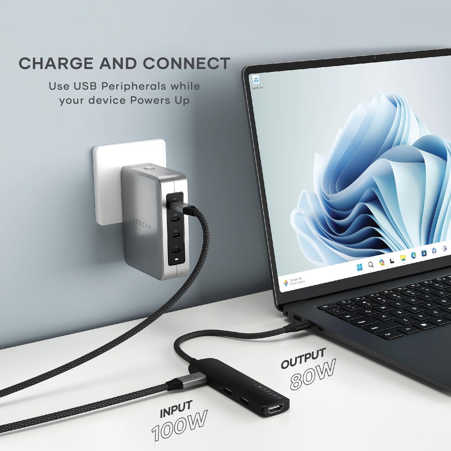 Adaptador USB-C SATECHI Negro 4 en 1 HDMI 4K, PD 100W, 2 Puertos USB-A, Lectores de Tarjetas Micro/SD