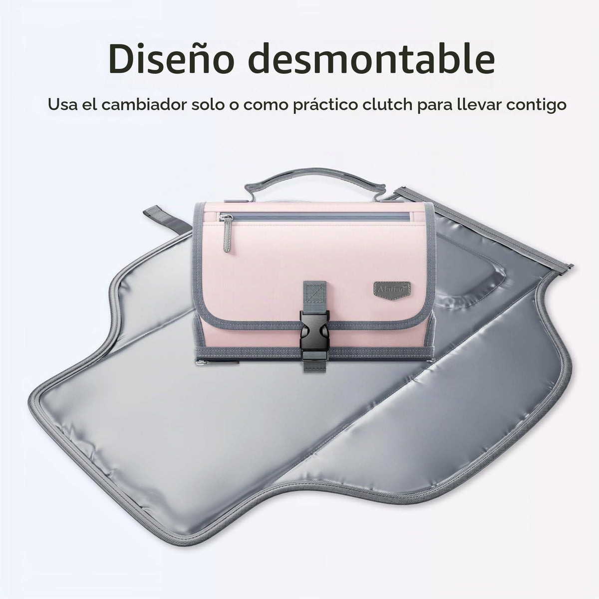 Cambiador portátil de pañales con correa para el hombro, cambiador de viaje desmontable con bolsillo para toallitas para bebé, regalos para baby shower, niñas recién nacidas y niños (rosa)