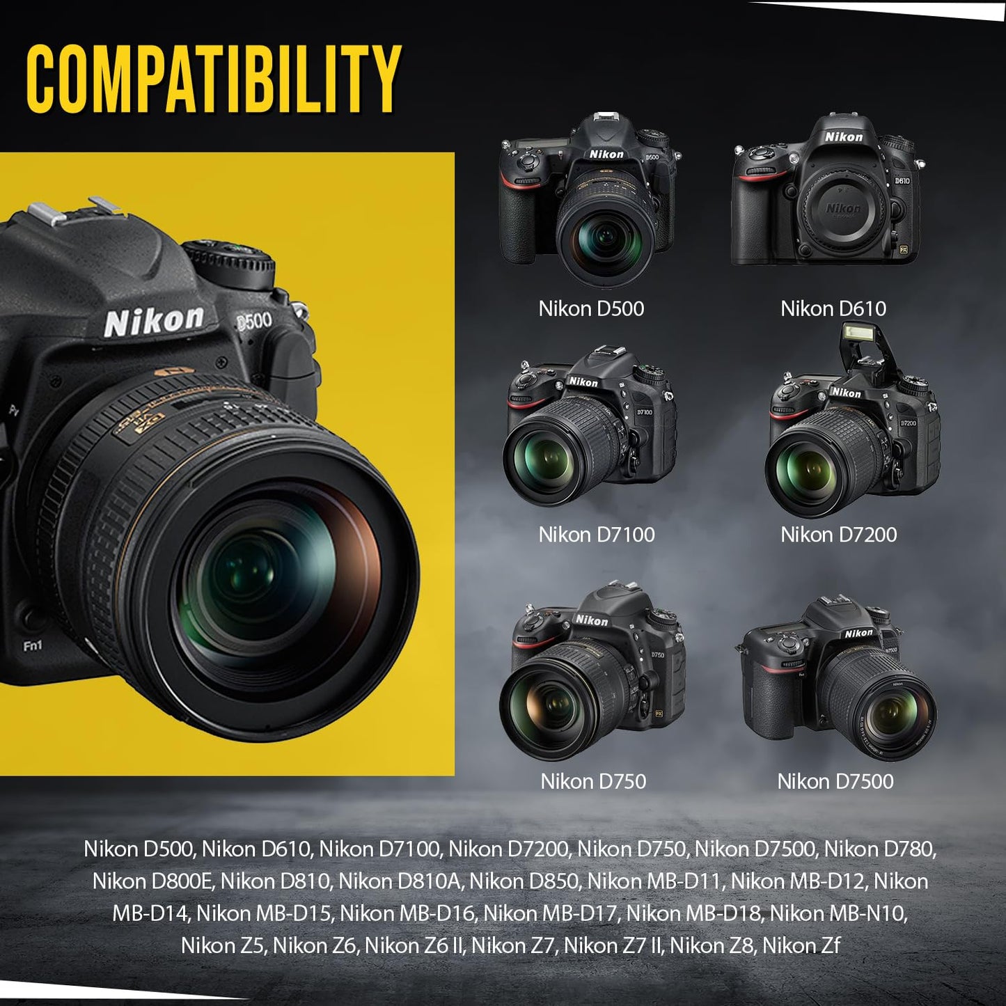 BM Premium - Paquete de 2 baterías EN-EL15C de alta capacidad para Nikon Zf, Z5, Z6, Z6 II, Z7, Z8, Z7II, D780, D850, D7500, 1 V1, D500, D600, D610, D750, D800, D810, D81010000000 A, D7000 A, 0,