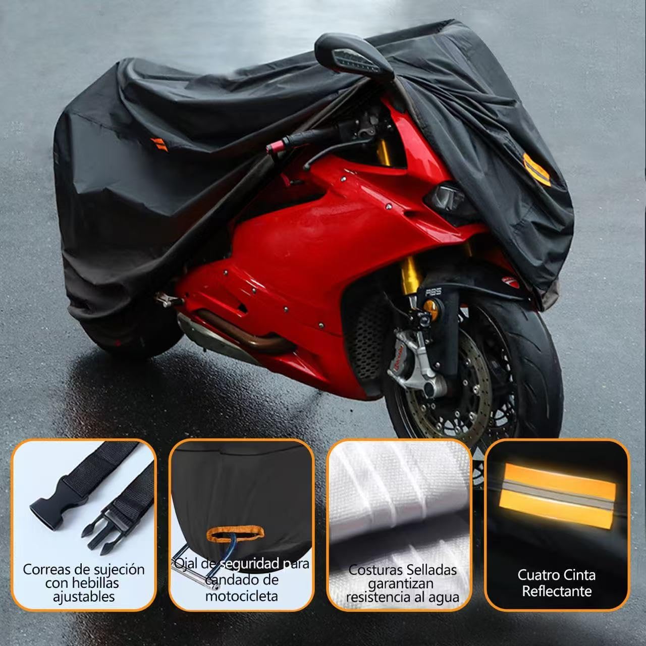 FOTOAZUL Funda para Moto Impermeable 210D Oxford Cubierta de Motocicleta Protector para Bicicleta Exterior, Protección Completa Resistente al Agua, al Polvo y al Viento, Accesorios para Moto - XXL