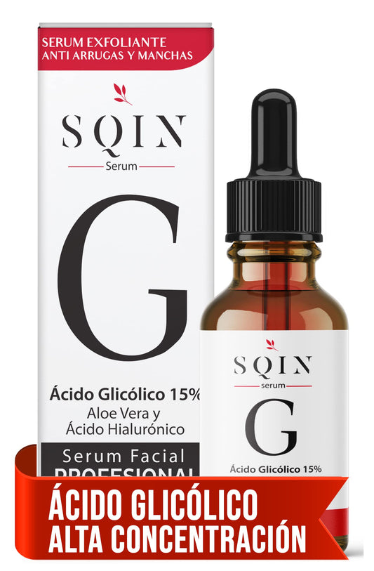Sqin Luxiena Serum Acido Glicolico y Ácido Hialurónico Facial, Exfoliante Facial, Suero Facial Despigmentante de Piel, Disminuye Arrugas y Manchas, Peeling Facial Aclarador de Piel, Serum de Noche, Skin Care 30 ml.