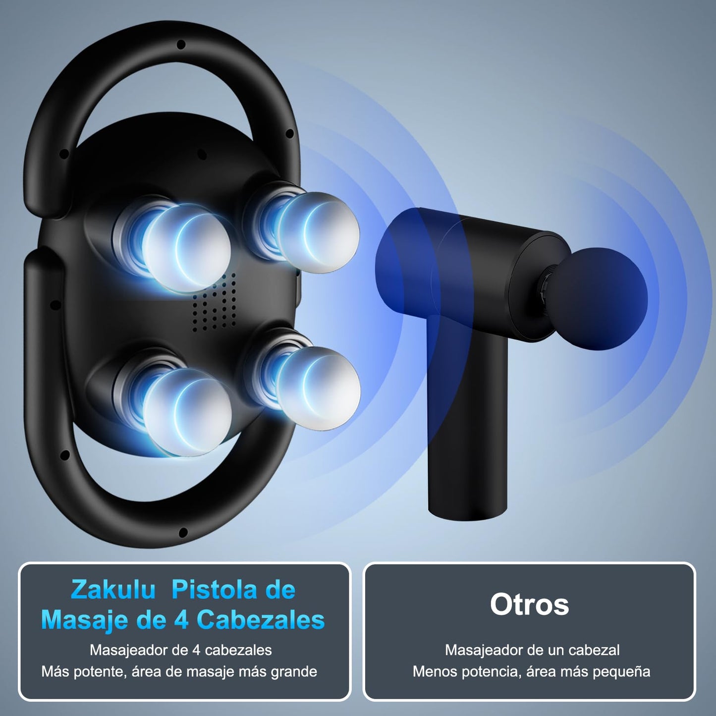Pistola de Masaje de 4 Cabezales Masajeador de Percusión de Tejido Profundo 20 y 6 Modos de Masaje Masajeador de Cuerpo Completo con Temporizador para Aliviar el Dolor de Espalda Piernas y Cuello (Negro) para Familiares y Amigos