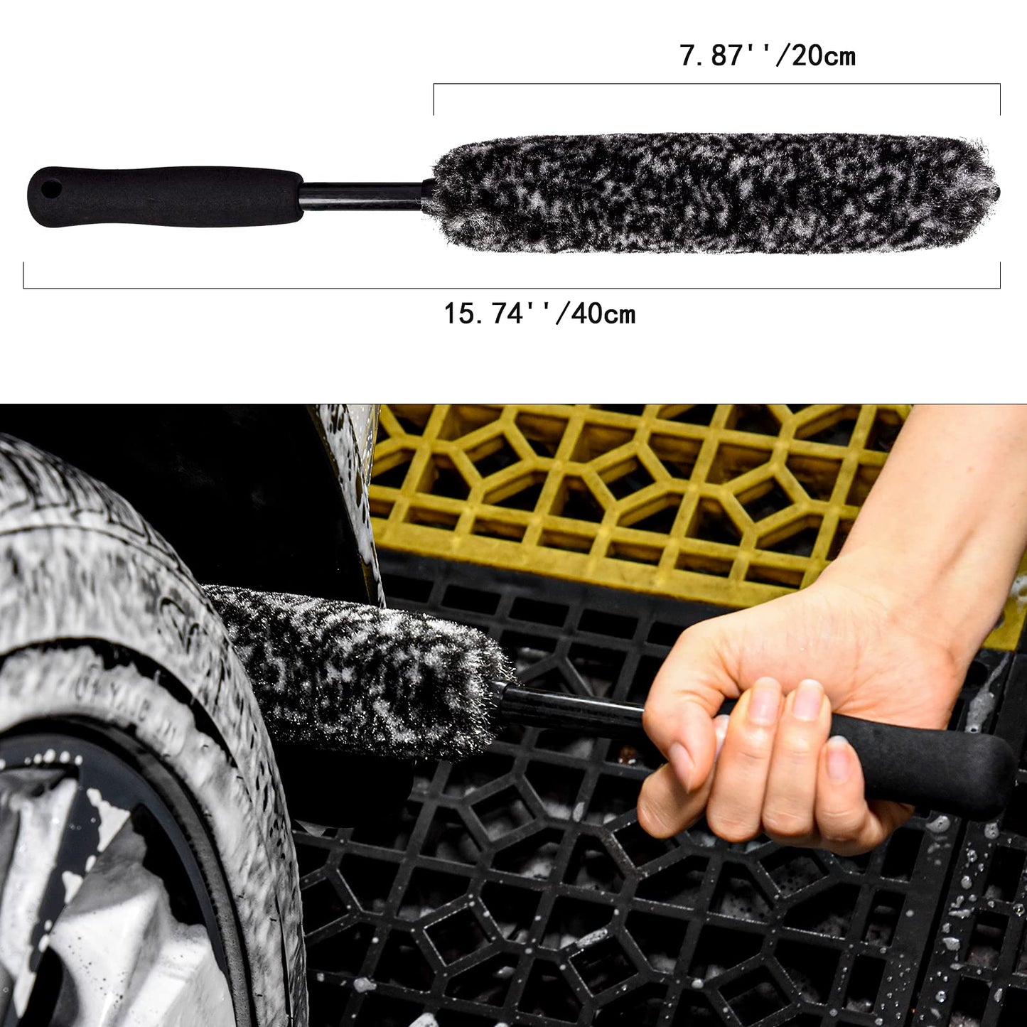 bzczh cepillo para polvo limpiador de ruedas suave sin metal, cepillo para polvo de limpieza de llantas de lana sintética, absorción de agua, cepillo para polvo de neumáticos denso y duradero para limpiar ruedas, llantas, radios, guardabarros, motores..