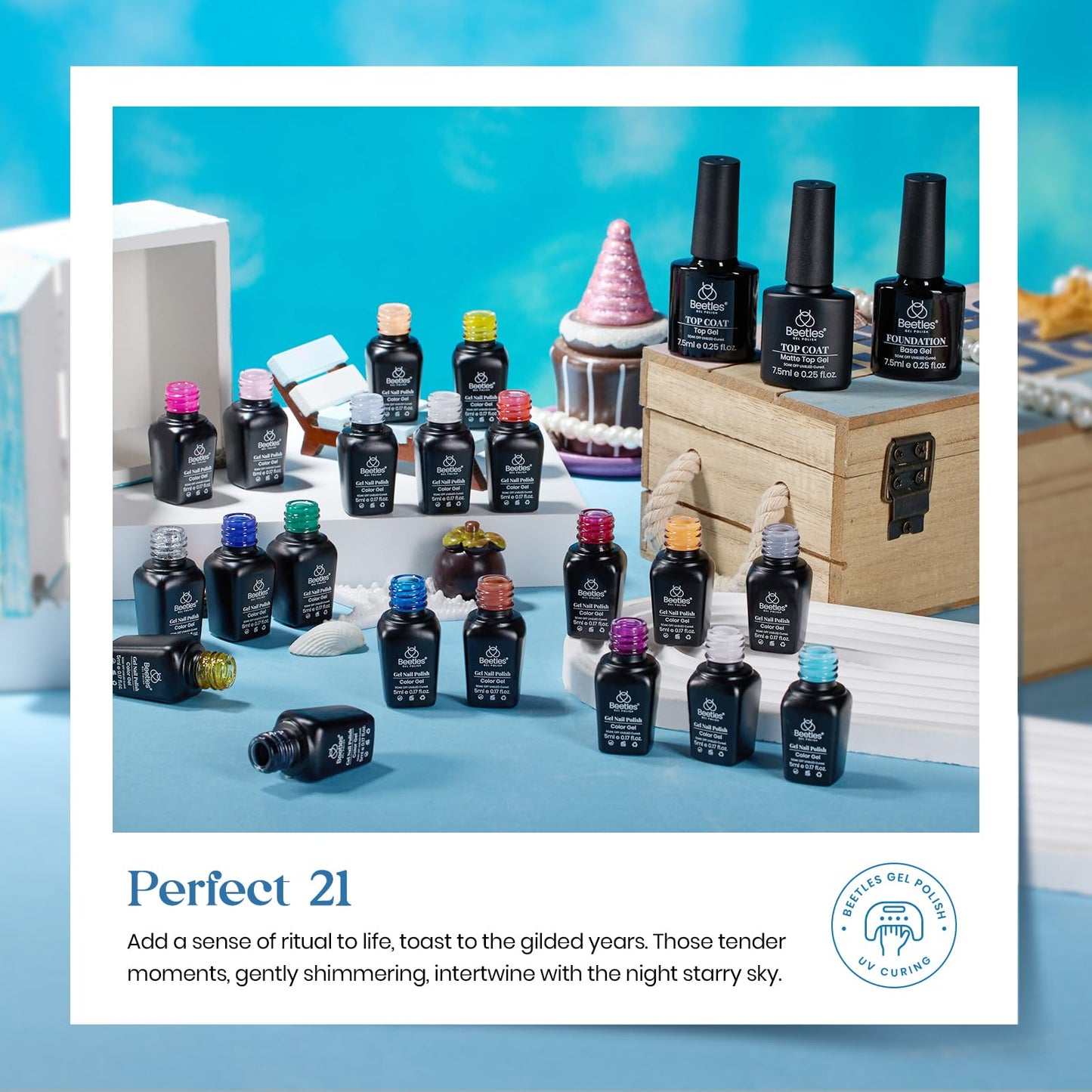 Beetles Kit de 20 esmaltes de uñas de gel – Juego de esmalte de gel UV LED, color pastel, primavera, verano, negro, azul, rosa, desnudo, esmalte de gel UV con base y capa superior para salón de arte de uñas, regalo para mujeres Grils