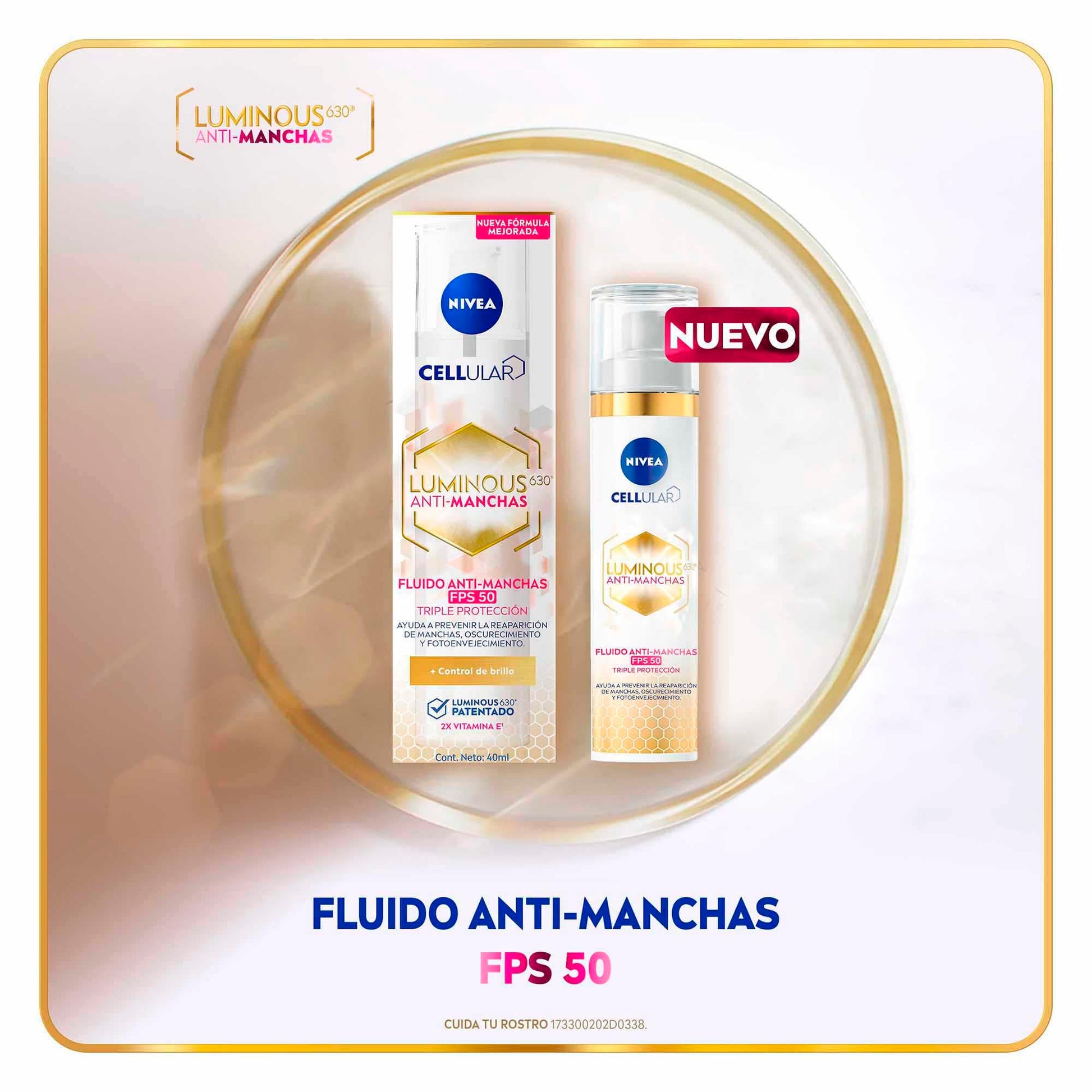 NIVEA Cellular LUMINOUS630 Fluido Facial Aclarador FPS50 | Anti-manchas y Ácido Hialurónico