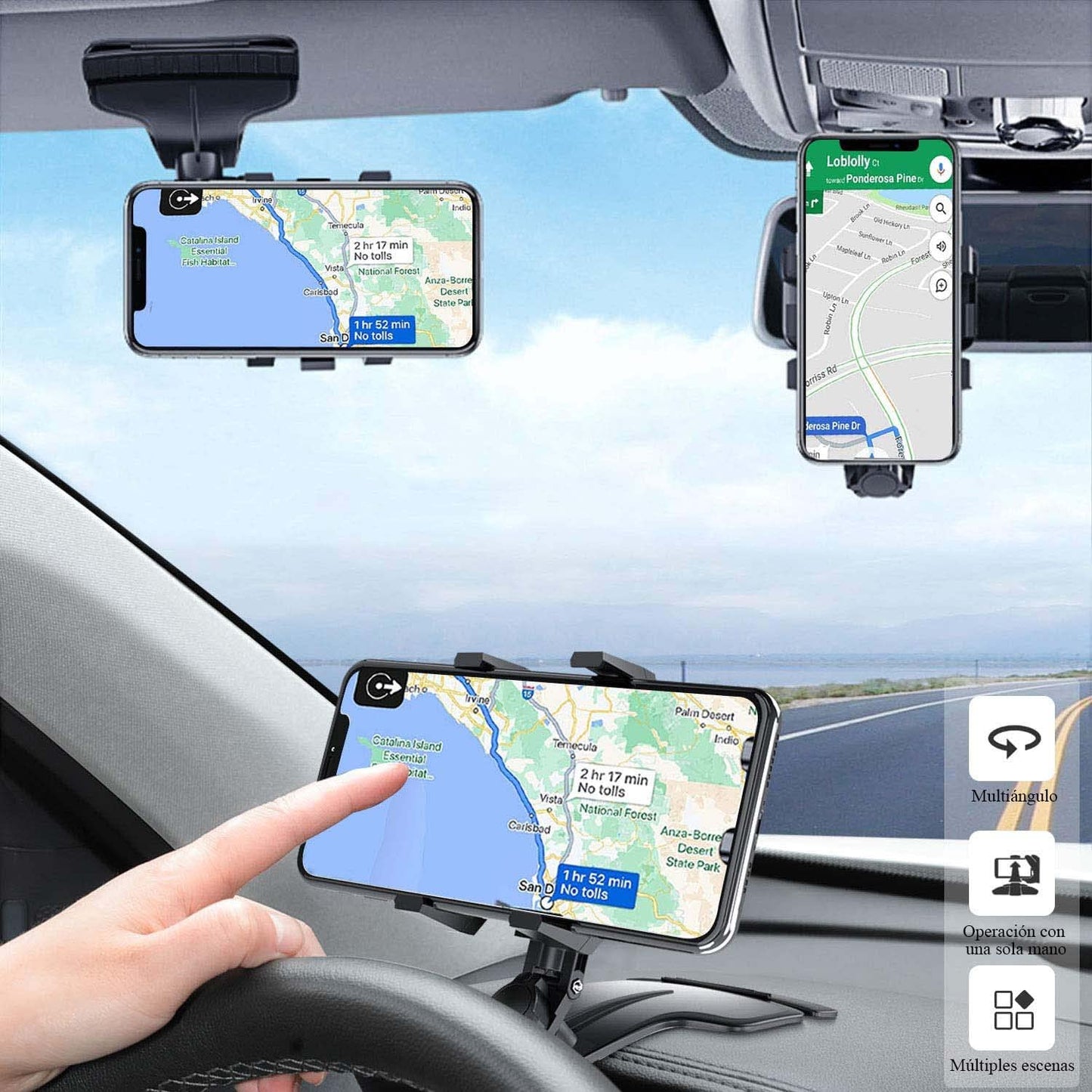 Soporte Móvil VADUMA Negro con Visualización de Número Giratoria 360° para Coche