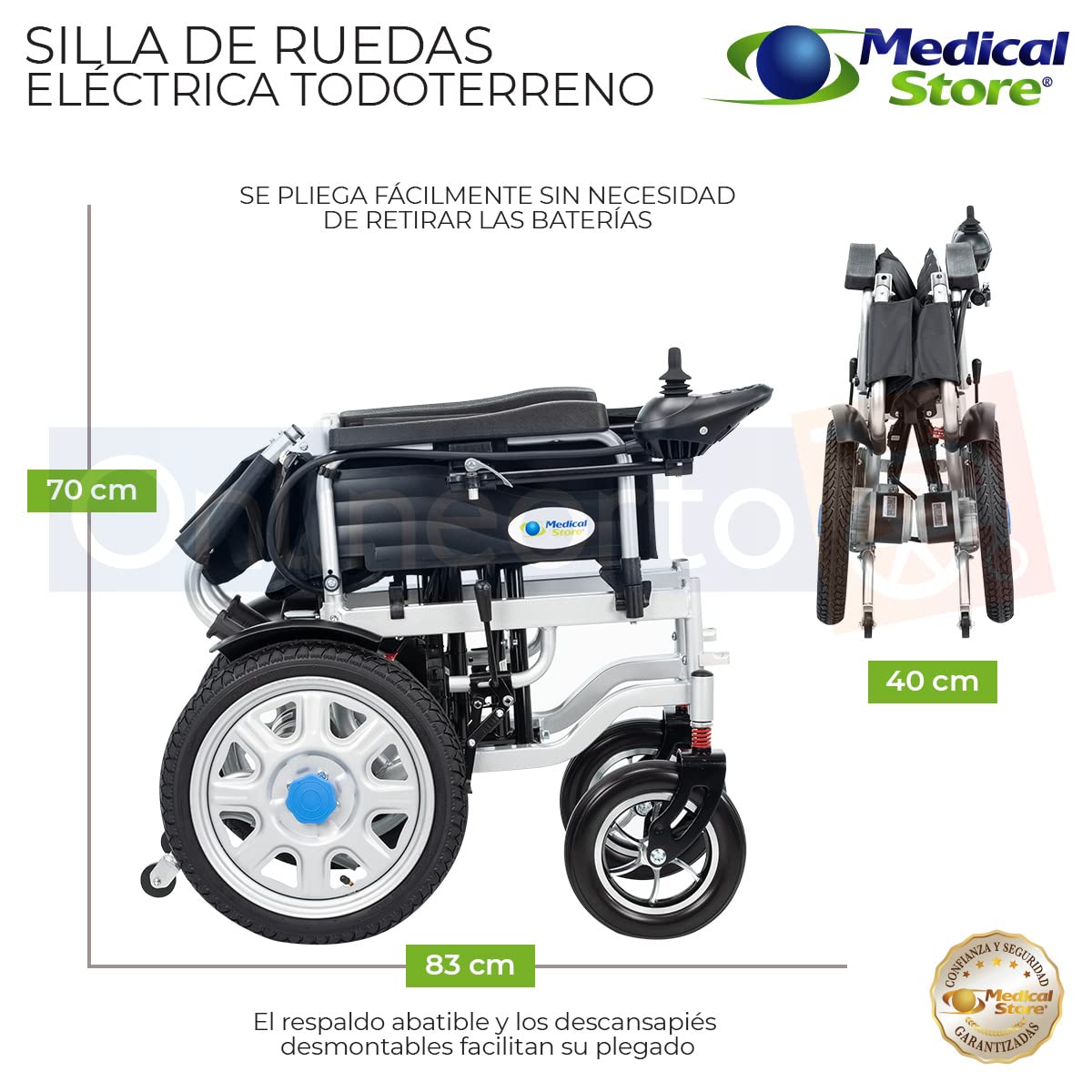 Silla de Ruedas Eléctrica Medical Store Negro de Acero Alta Resistencia con Cinturón y Joystick