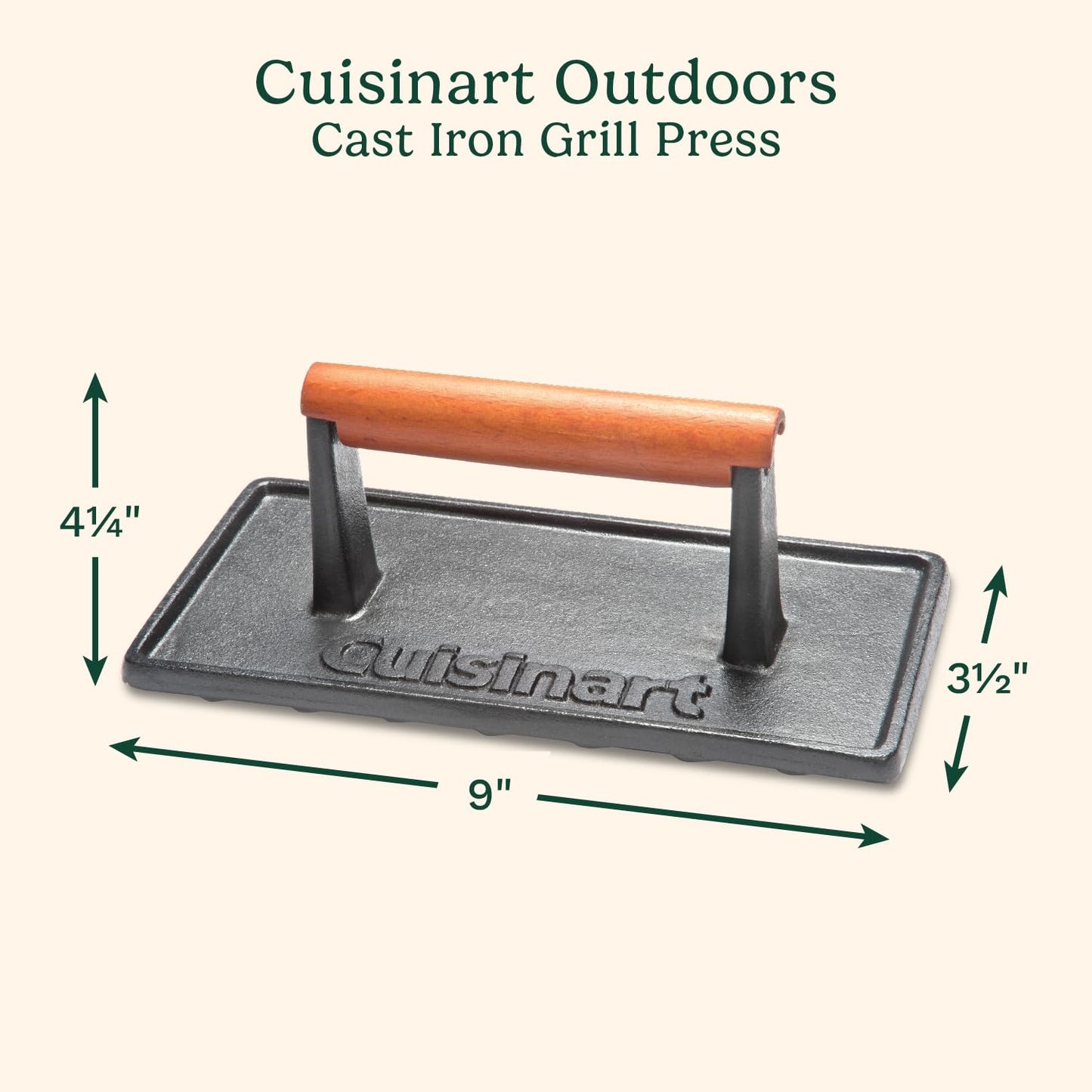 Cuisinart CGPR-221 Cast Iron Grill Press (Wood Handle), Weighs 2.8-pounds