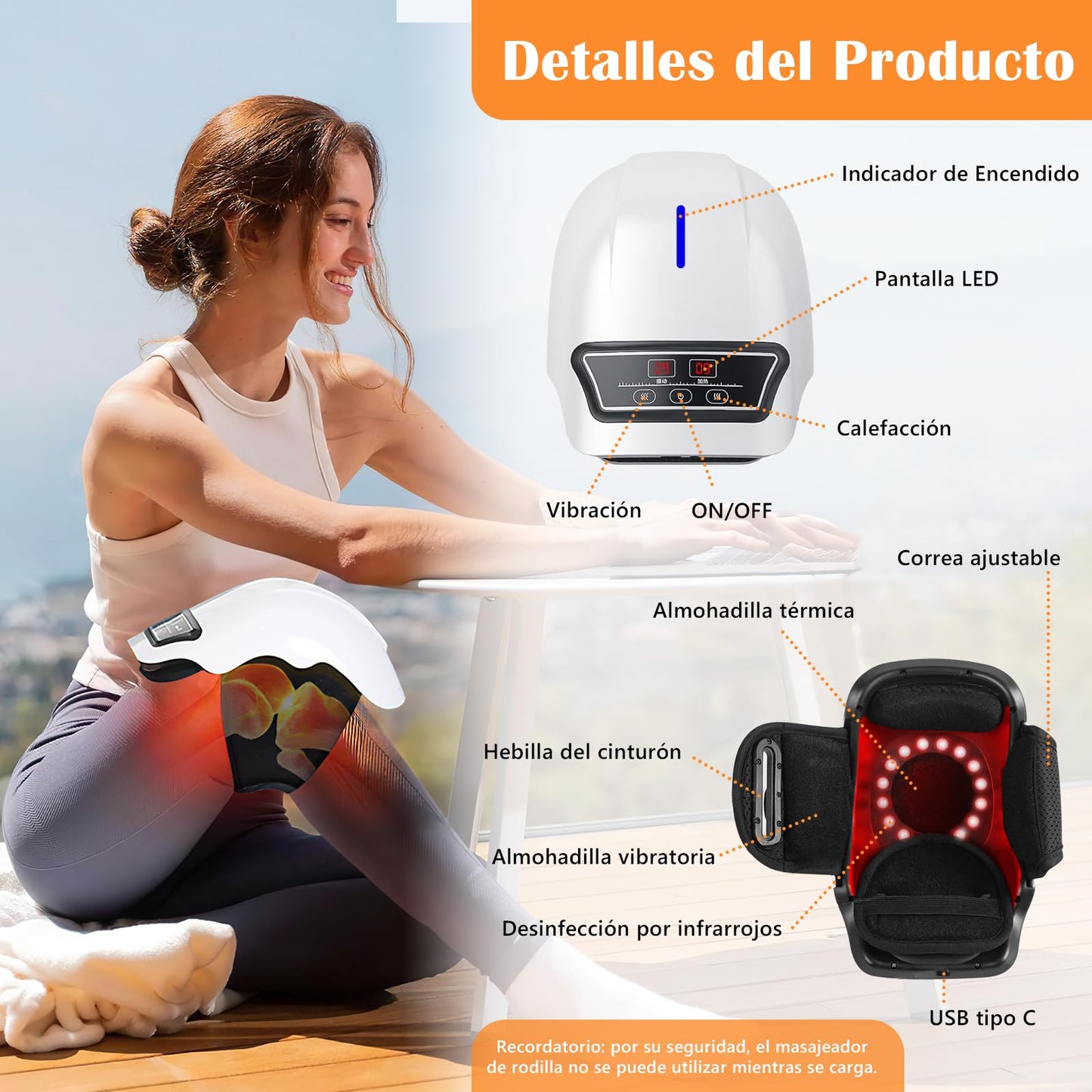 Masajeador de Rodilla,con 9 Niveles de Calor y Masaje Vibratorio,Alivia el Dolor Muscular,Simula el Amasado y Golpeteo de Las Manos Humanas,Transpirable y Cómodo,Sin Restricciones al Usar.