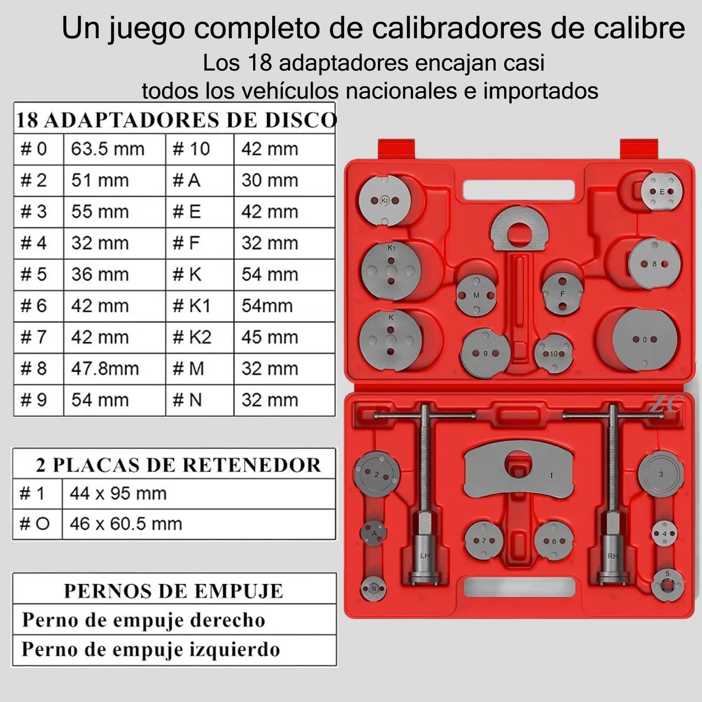 Juego de herramientas de compresor de pinza de pistón de freno de disco universal de 22 piezas, juego de herramientas de compresión de pinza de freno, compresor de pistón de freno automático, adecuado para la mayoría de los camiones de automóviles (caja d