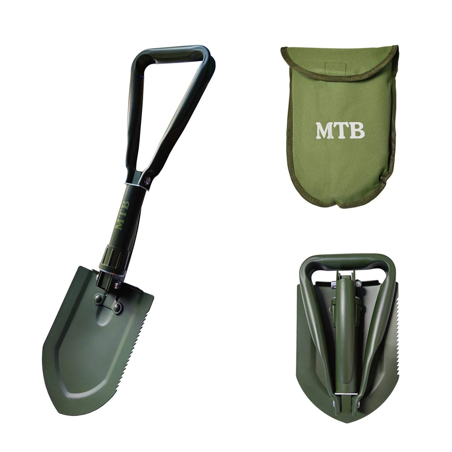 Pala Plegable Militar Verde con Sierra de Madera y Funda Táctica