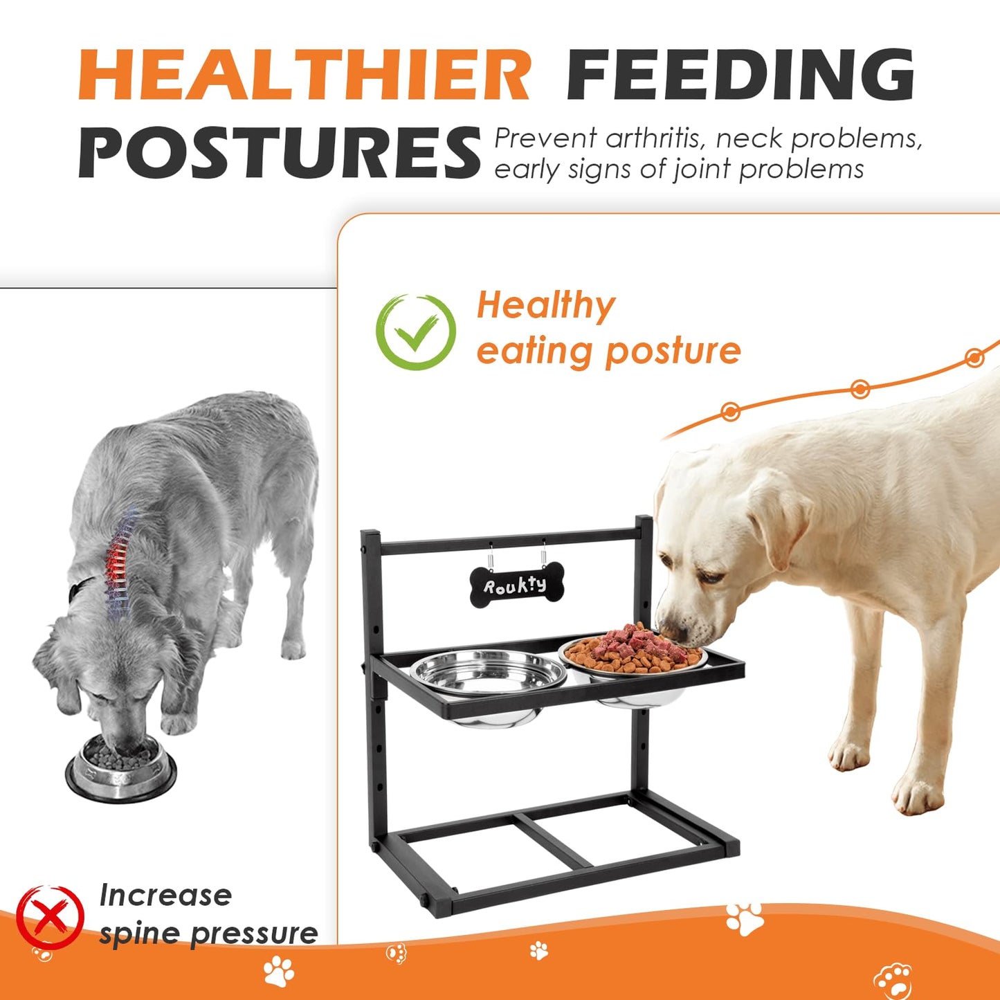 ADENGL Cuencos elevados para perros con comedero lento, 5 alturas ajustables (4-12 pulgadas), 2 cuencos de acero inoxidable, para perros medianos y grandes