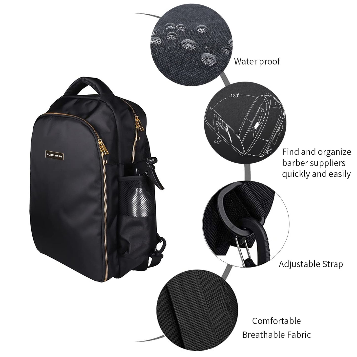 HUIMSWARM - Bolsa de peluquero para peluquero, mochila para peluquería, gran capacidad, cremallera de cobre puro, a prueba de agua, con 1 capa de peluquero y cepillo de peluquería, suministros de