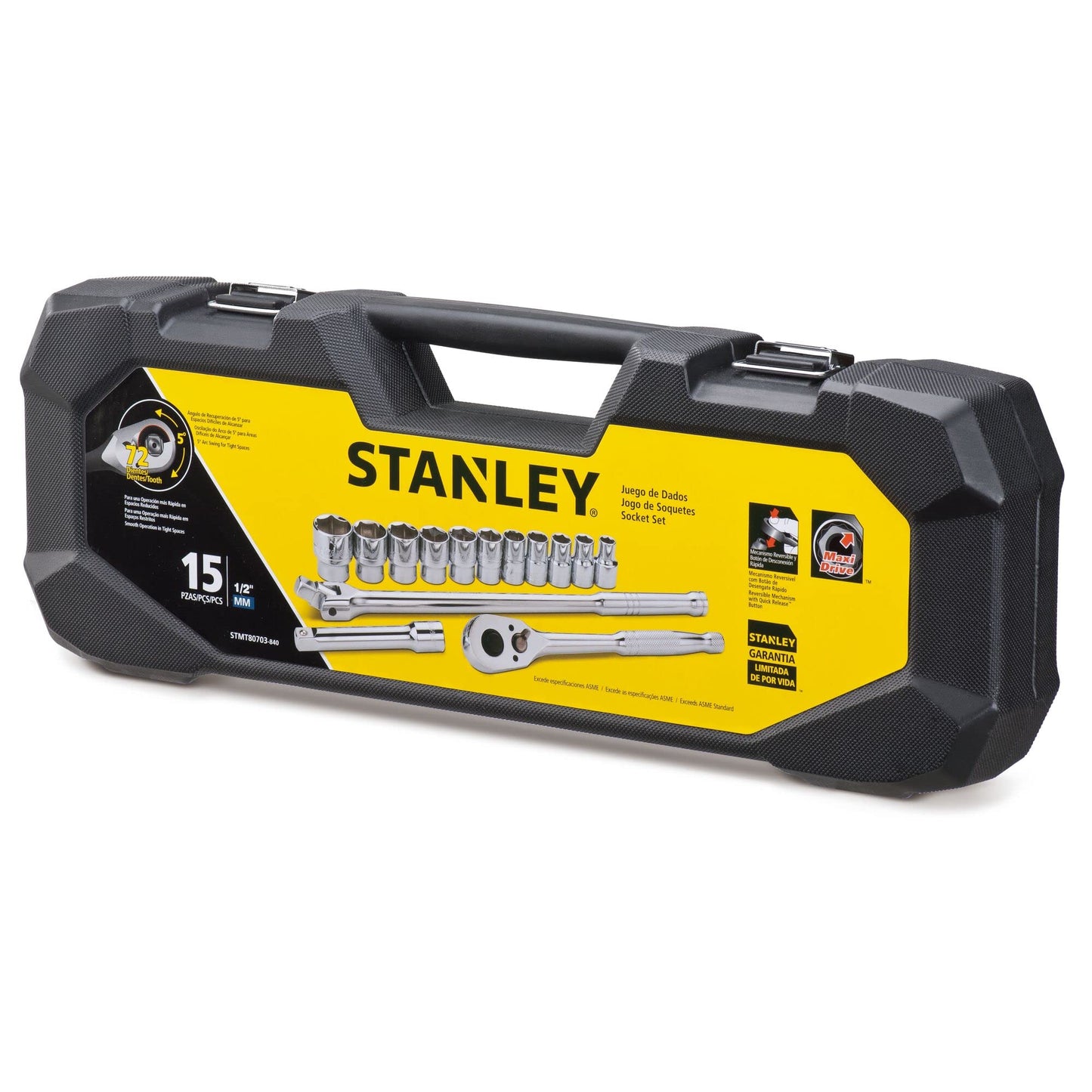 Juego de Dados y Accesorios STANLEY Mando 1/2 Pulgadas 15 Piezas