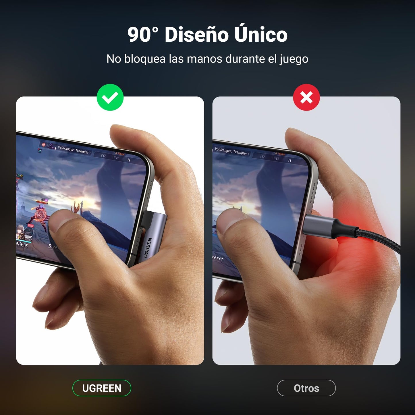 Adaptador USB C UGREEN Gris con Chip DAC y Ángulo de 90 Grados para Auriculares