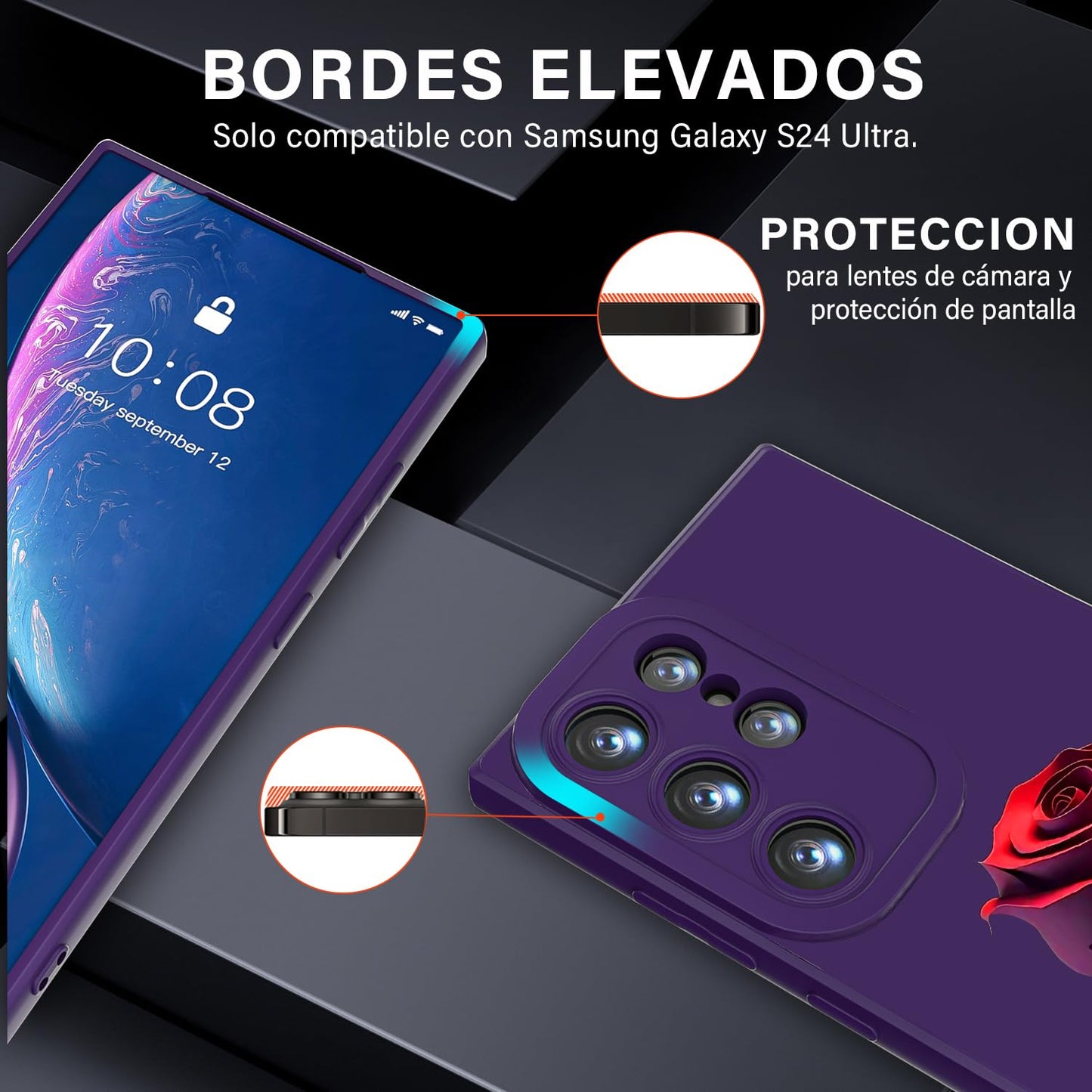 Threehao Funda para Samsung Galaxy S24 Ultra Case Uso Rudo, Ultra Delgado Flexible Silicona Púrpura Carcasa con Aesthetic Dibujos Flores, Antigolpes Anti-arañazos Protectora