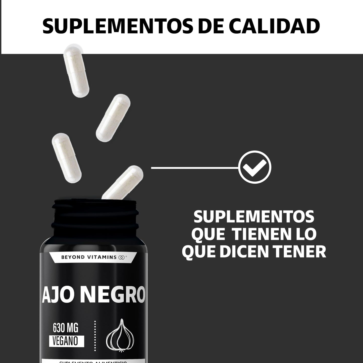 Beyond Vitamins | Ajo Negro 630mg, Cápsulas Veganas, Sin Conservantes, Sin Sabor. (60 Cápsulas)