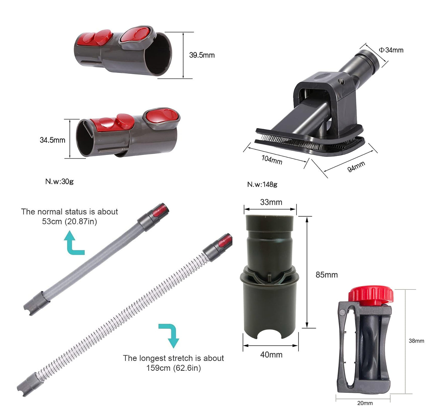 Smarille- ACCESORIO DE ASPIRACIÓN CON CEPILLO PARA PELO DE PERRO PARA DYSON: El accesorio de aspiración con cepillo para perros Smarille para Dyson se puede operar con una mano para bloquear el interr