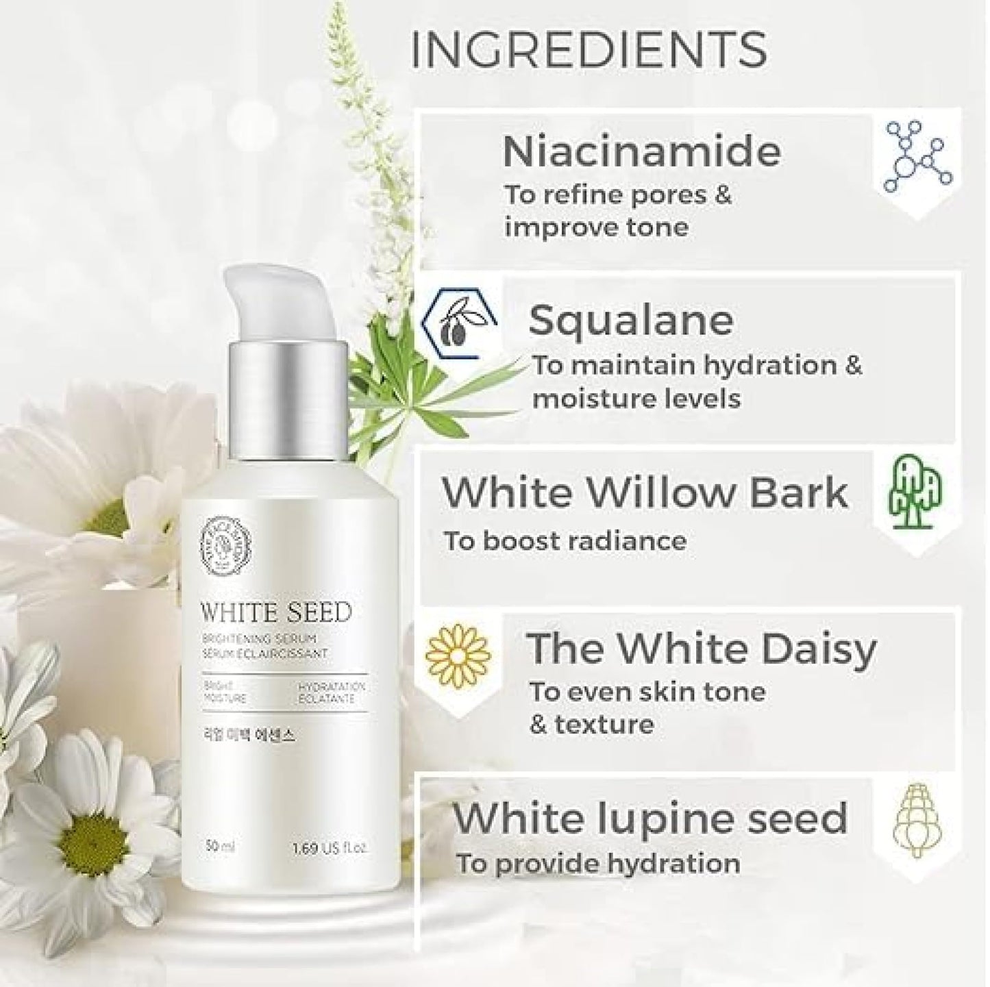 The Face Shop Anti Aging Serum Facial Moisturizer, Advanced Brightening and Skin Repair with Natural White Seed Extract - 1.69 Oz 50 mL