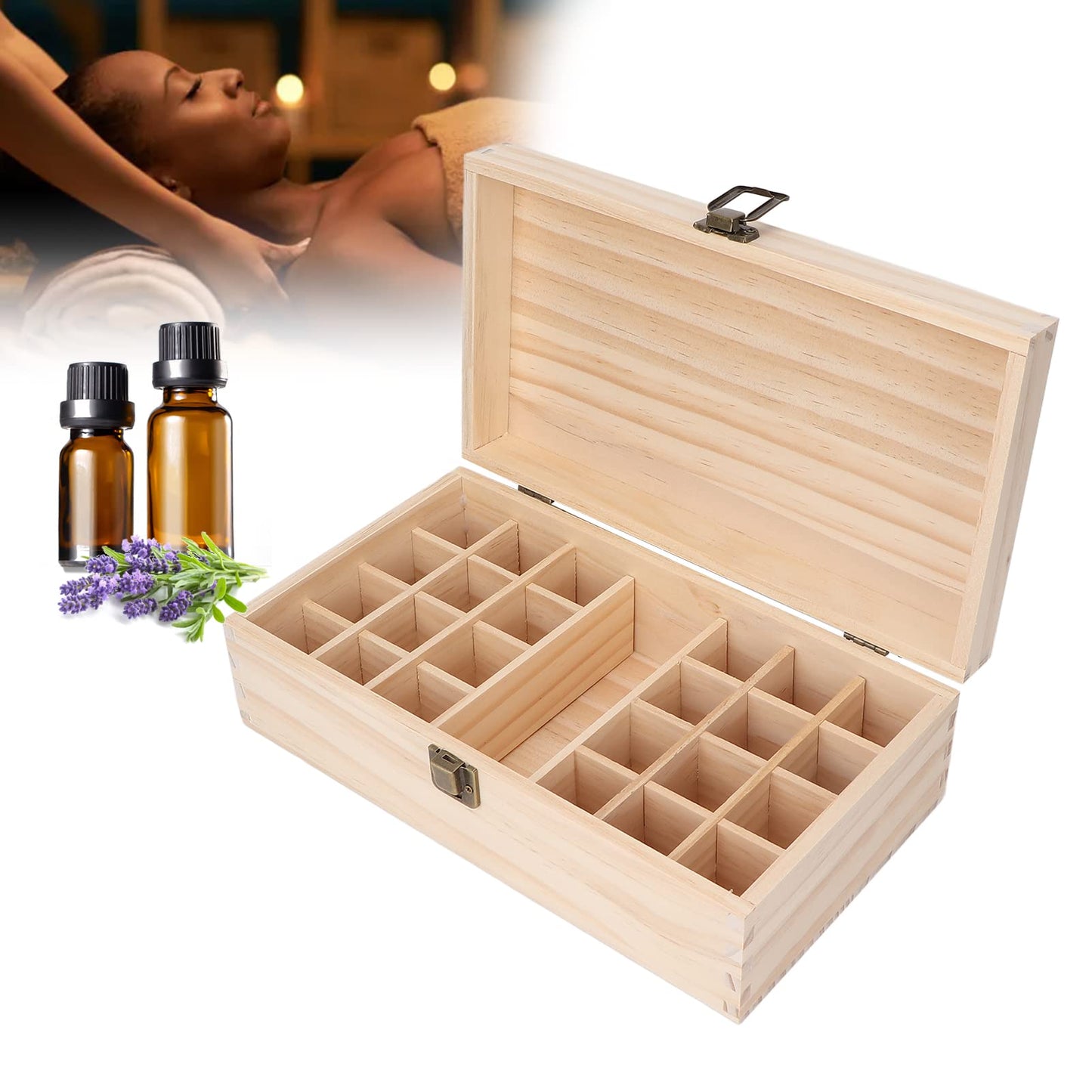 Caja De Madera De Almacenamiento De Aceite Esencial, 24 Rejillas Soporte De Aceite Esencial De Madera Multifuncional Para Aceite Esencial Cosméticos De Esmalte De Uñas