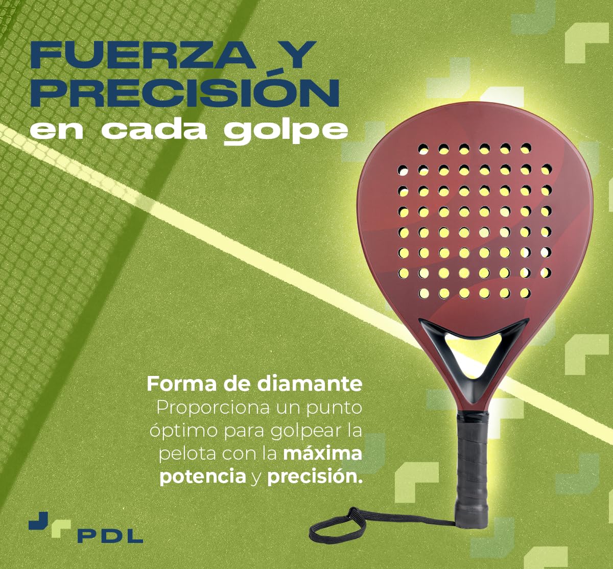 Pala Padel PDL Rojo 100% Carbono 3K con Núcleo EVA para Potencia y Precisión
