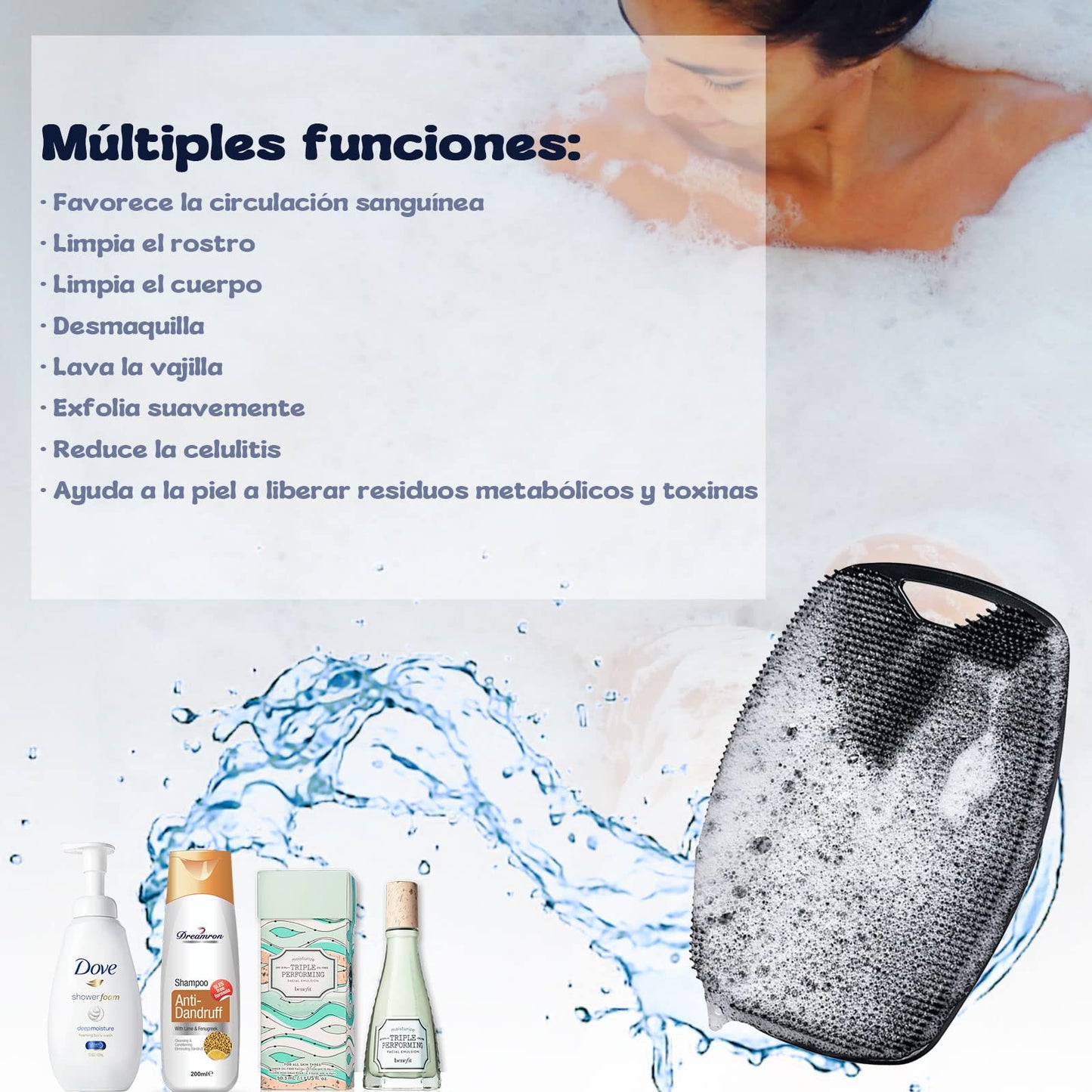 COREFUN Cepillo de Masaje de Silicona Exfoliante 1PK, Cepillo de Ducha, Limpiador de Silicona Premium, Cepillo de Baño y Champú de Silicona, Limpiador Corporal de Silicona Suave, Cerdas Que Aumentan La Espuma