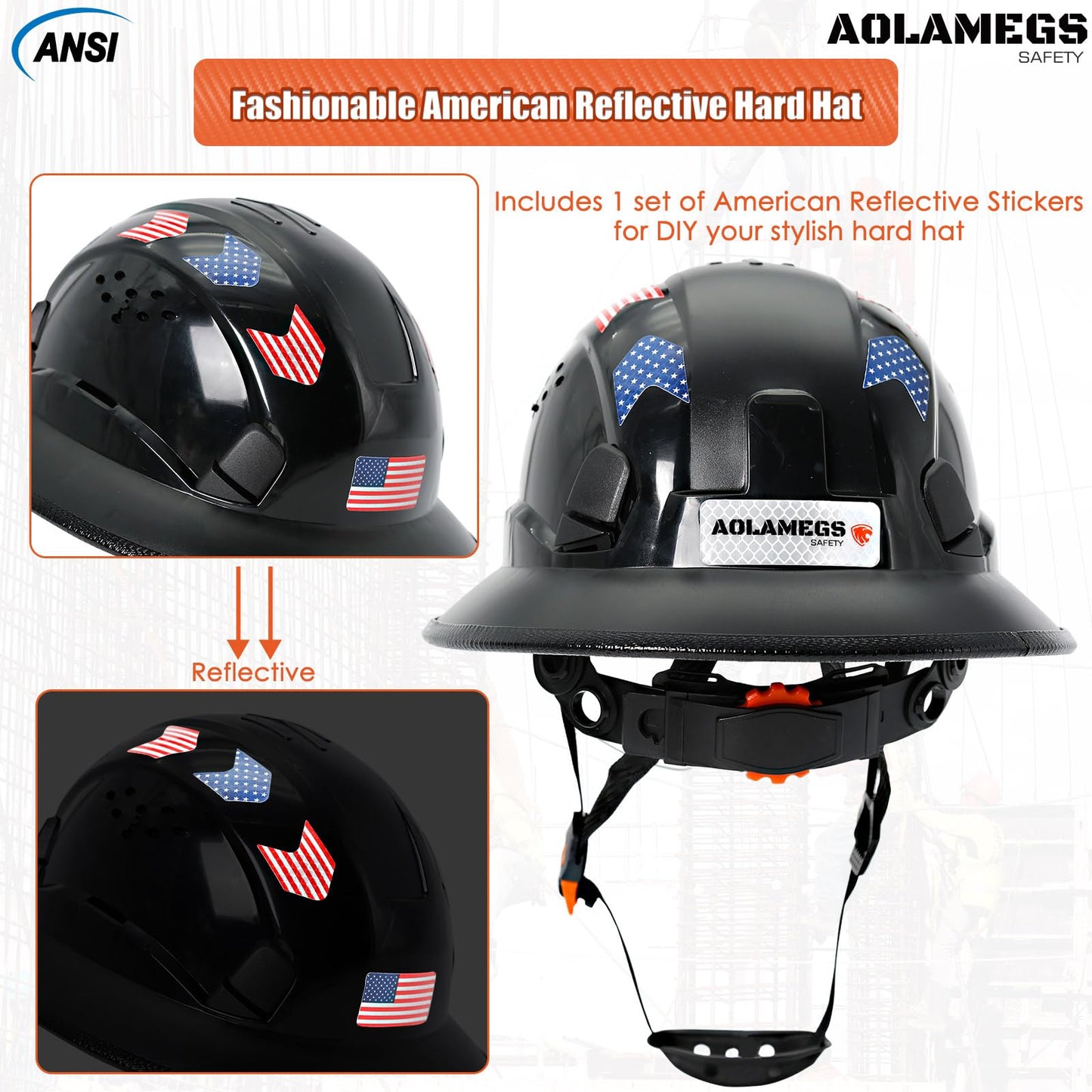 Cascos duros de borde completo con visera de construcción aprobados por OSHA - Cascos duros ventilados para hombres, Casco duro negro con correa para la barbilla, seguridad negro con visera tintada